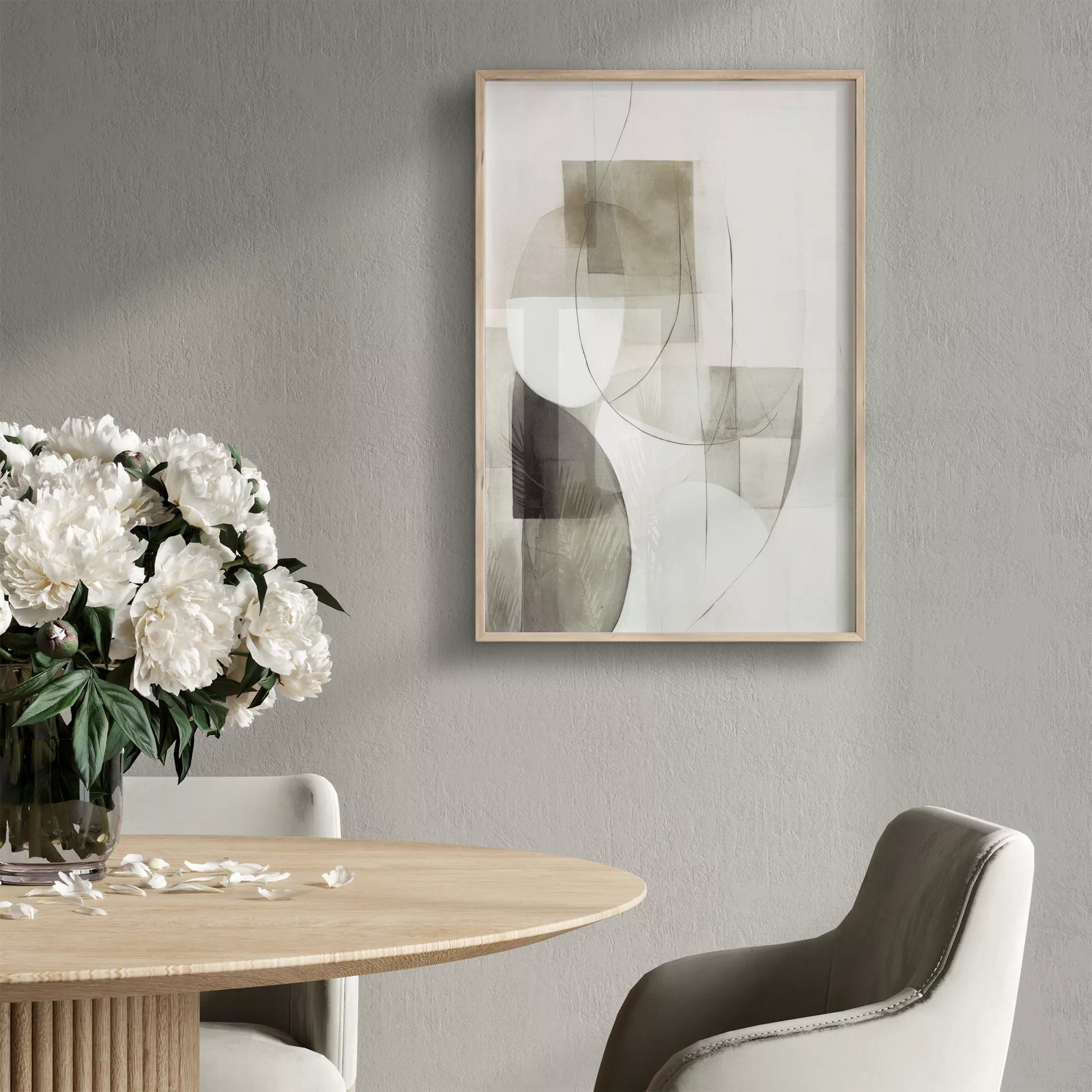 ベージュとグレーの抽象的な幾何学アート、モダンでシンプルなデザイン