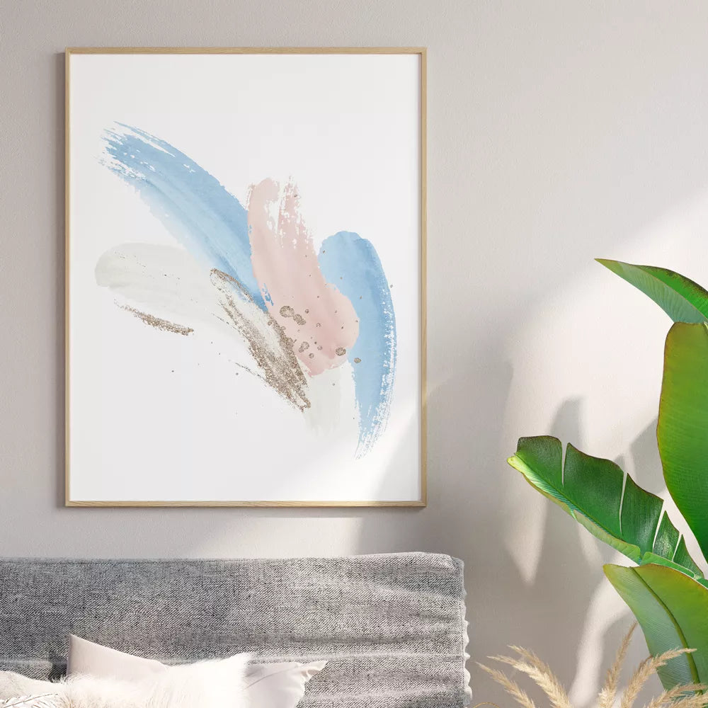 青とピンクのパステルカラー抽象アート3枚セット北欧風インテリアポスター