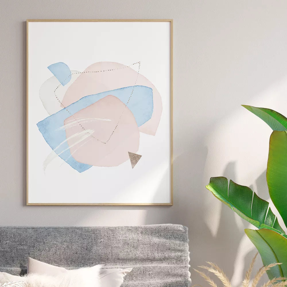 青とピンクのパステルカラー抽象アート3枚セット北欧風インテリアポスター