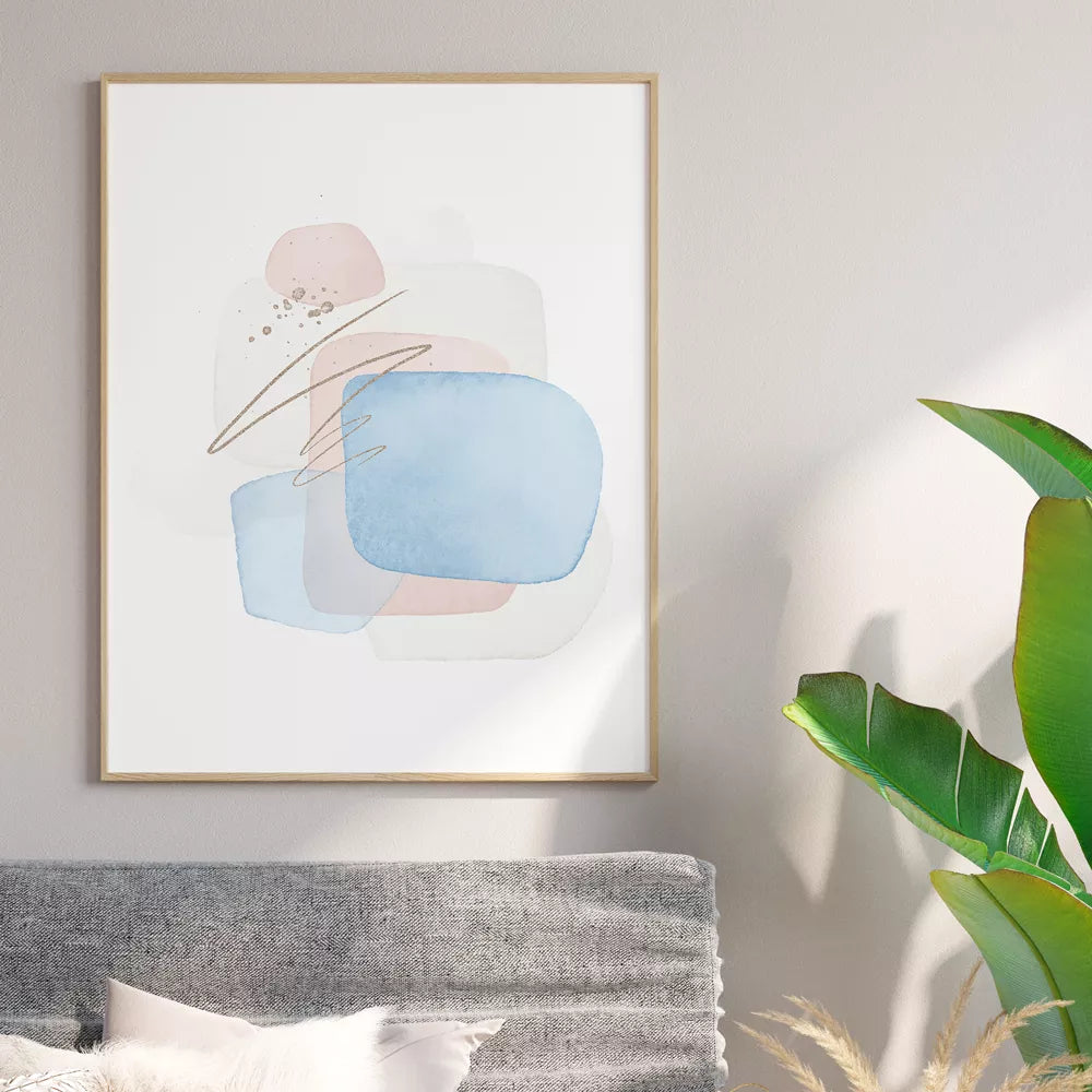 青とピンクのパステルカラー抽象アート3枚セット北欧風インテリアポスター