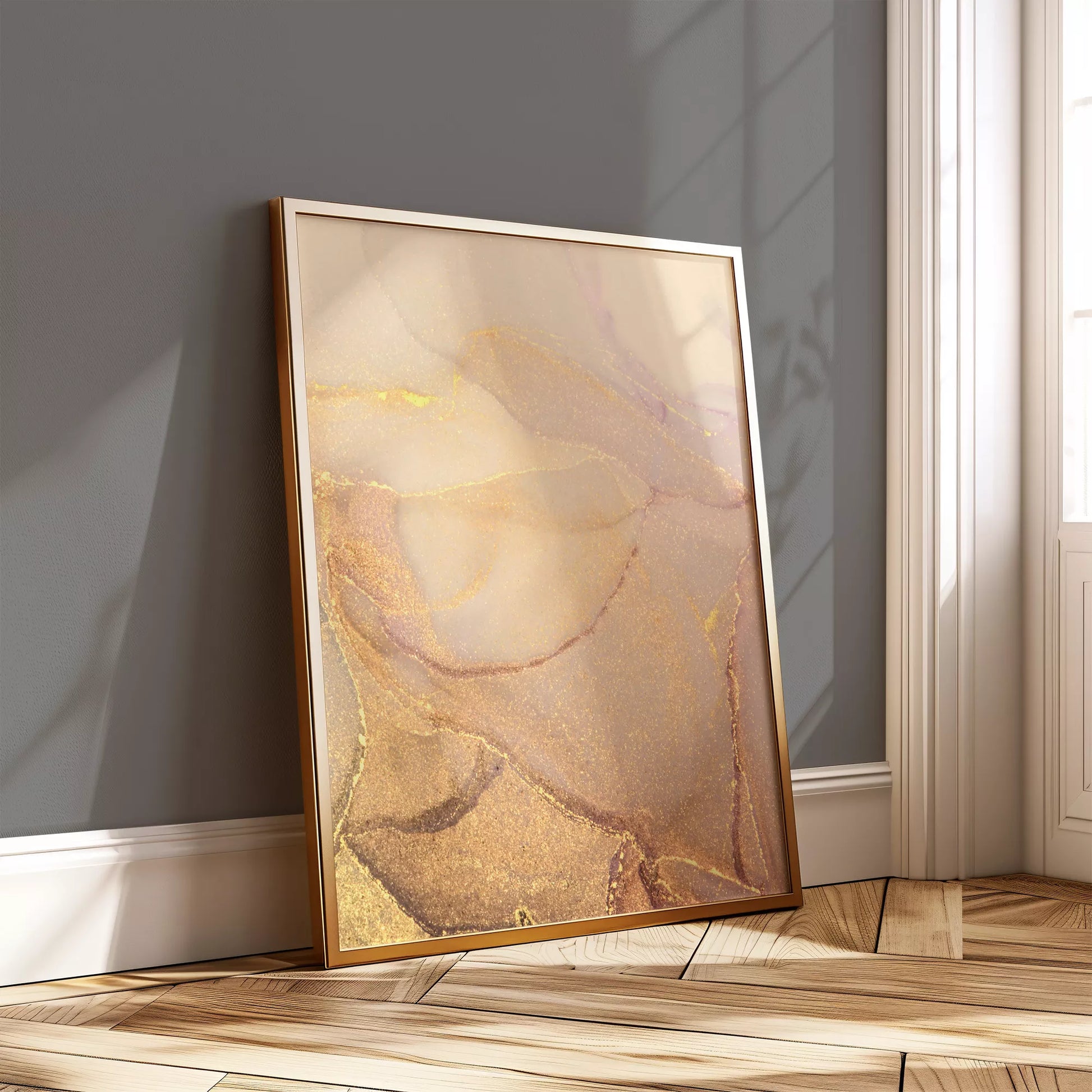 ゴールドマーブルが美しい抽象アートポスター3枚セット、リビングや玄関におすすめ