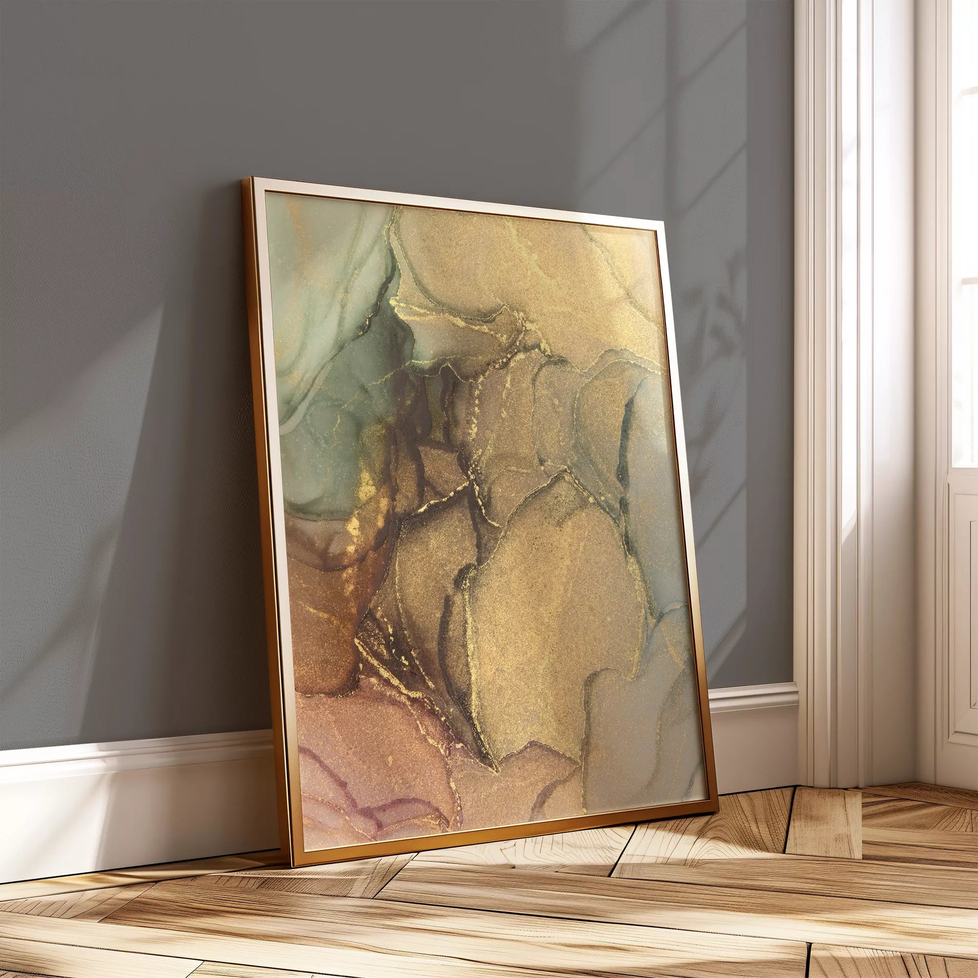 ゴールドマーブルが美しい抽象アートポスター3枚セット、リビングや玄関におすすめ