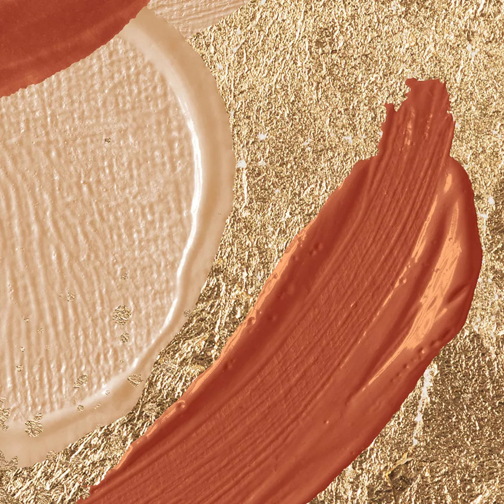 金箔とテラコッタカラーの抽象アートトリプティック、モダンインテリア装飾