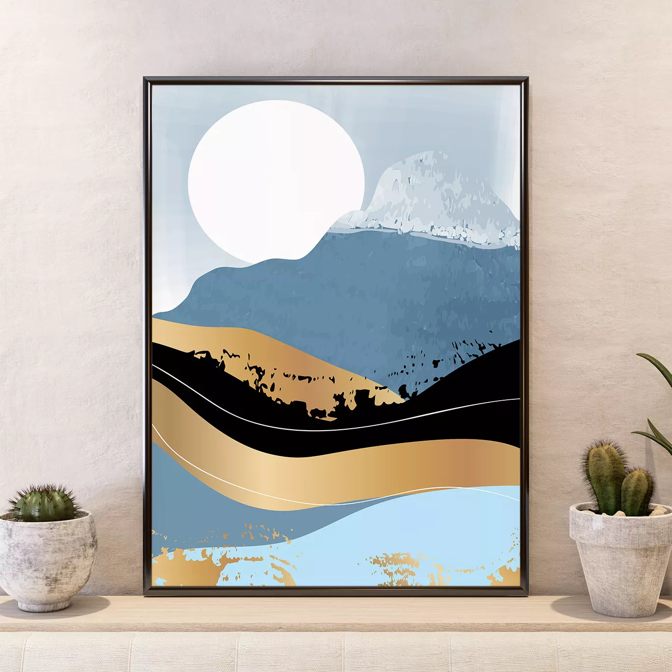青と金の抽象的な山の風景アートポスター3枚セット