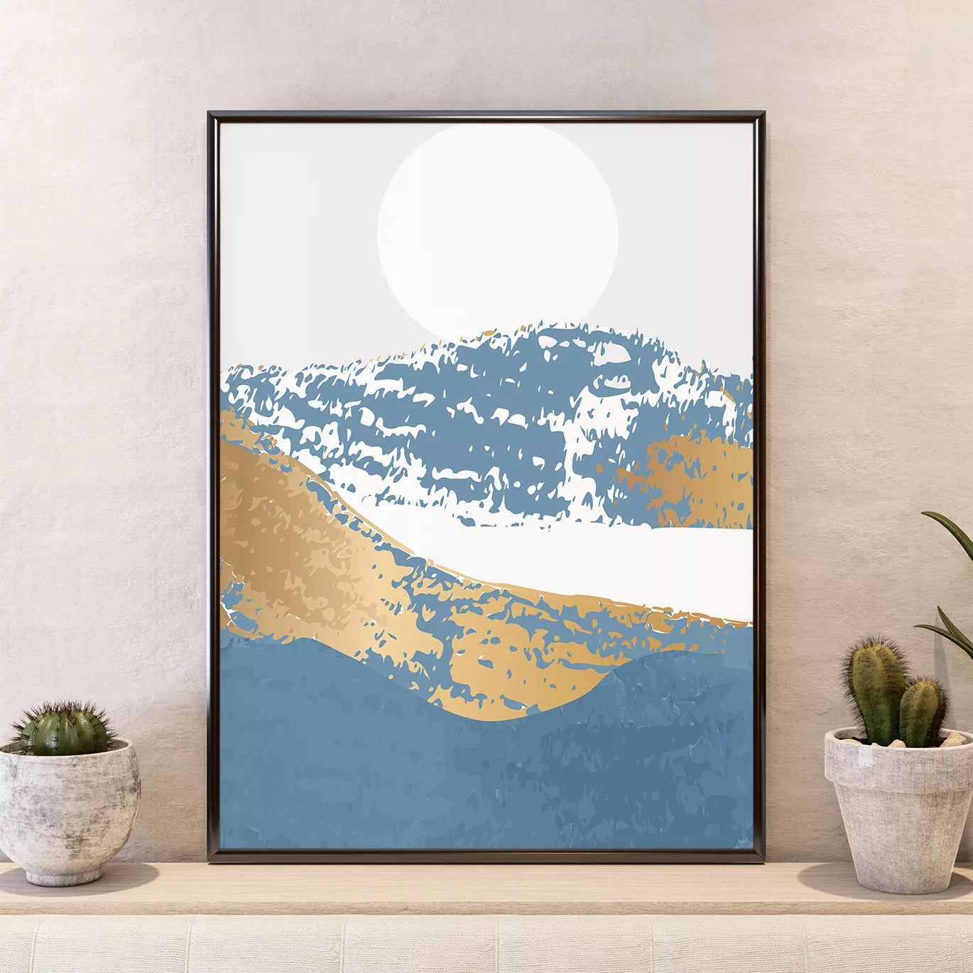青と金の抽象的な山の風景アートポスター3枚セット