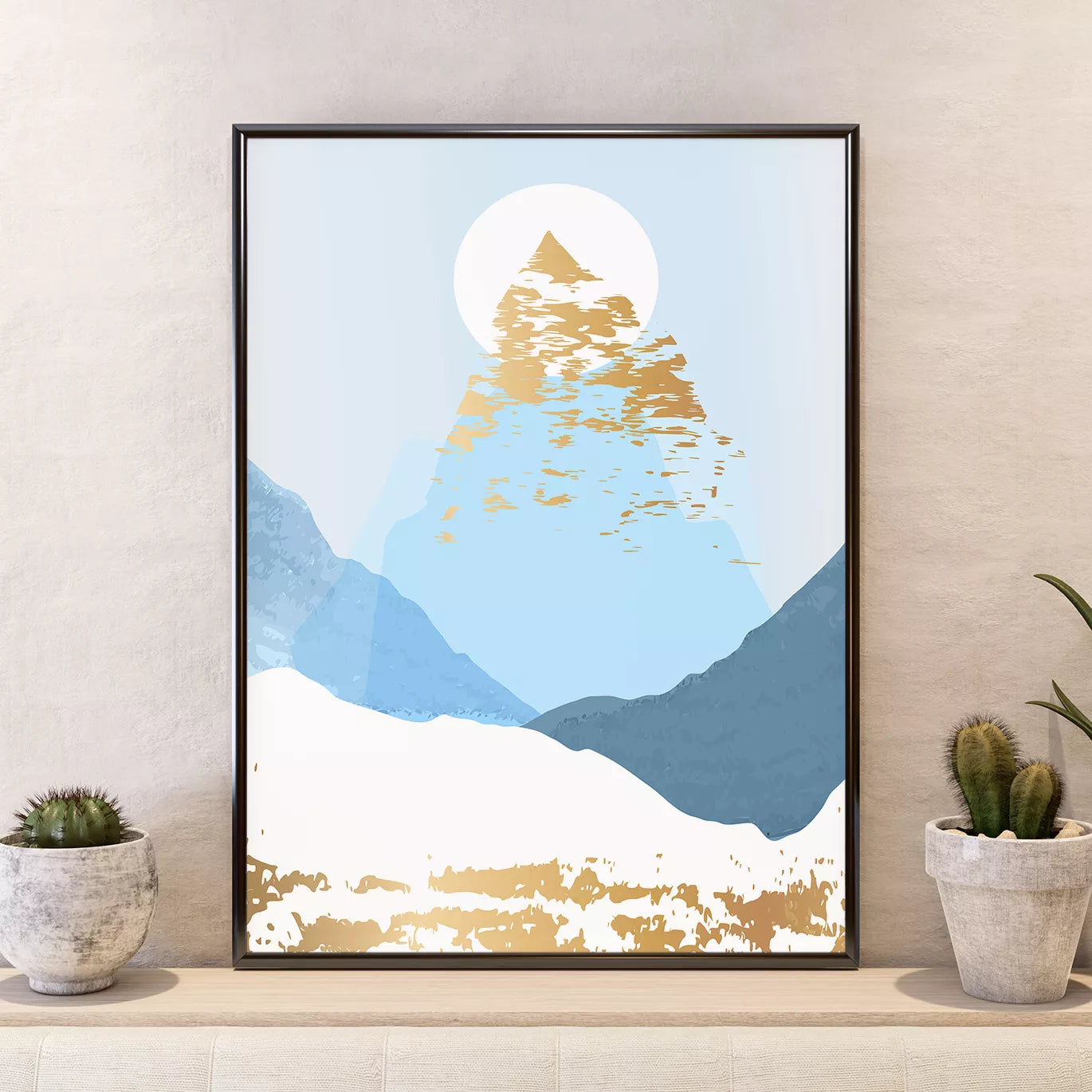 青と金の抽象的な山の風景アートポスター3枚セット