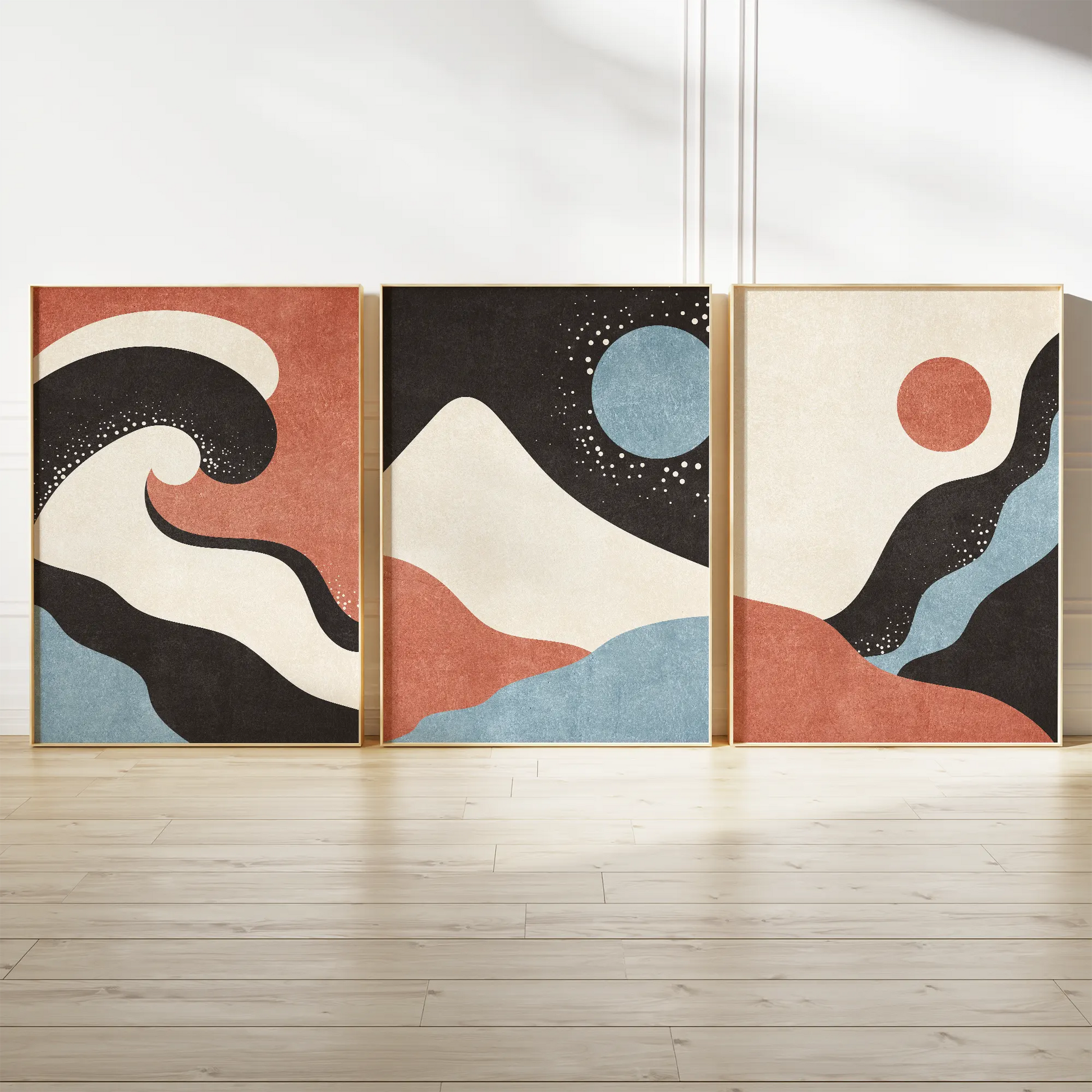 深海と太陽を描いた抽象北欧アートポスター3枚セット