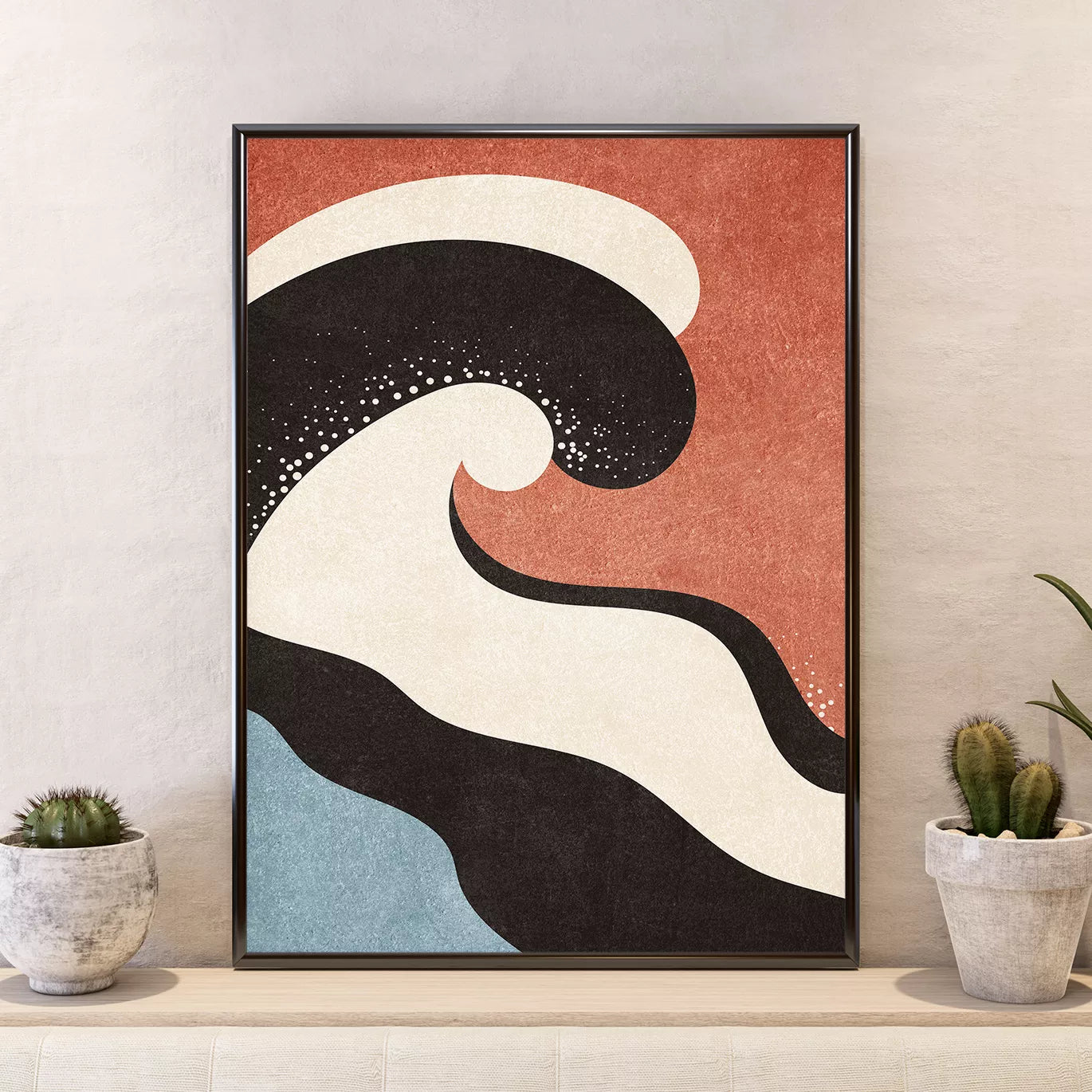 北欧風抽象アート 波と月と山のトリプティックポスター