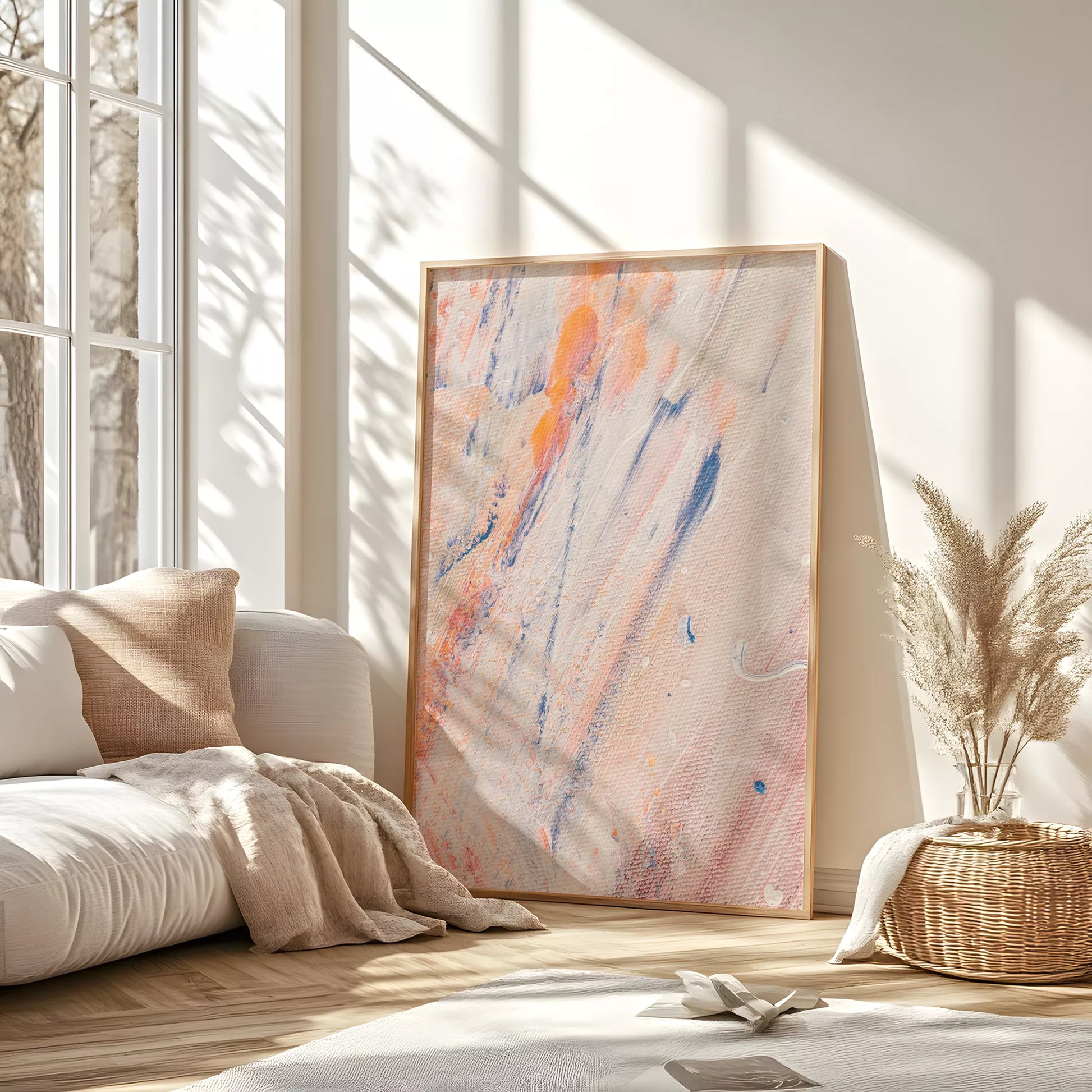 抽象画ピンクとブルーの現代アートポスター