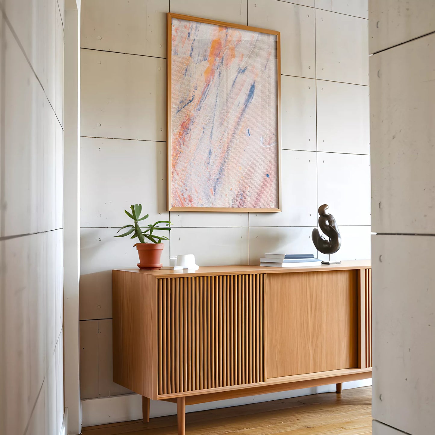 抽象画ピンクとブルーの現代アートポスター