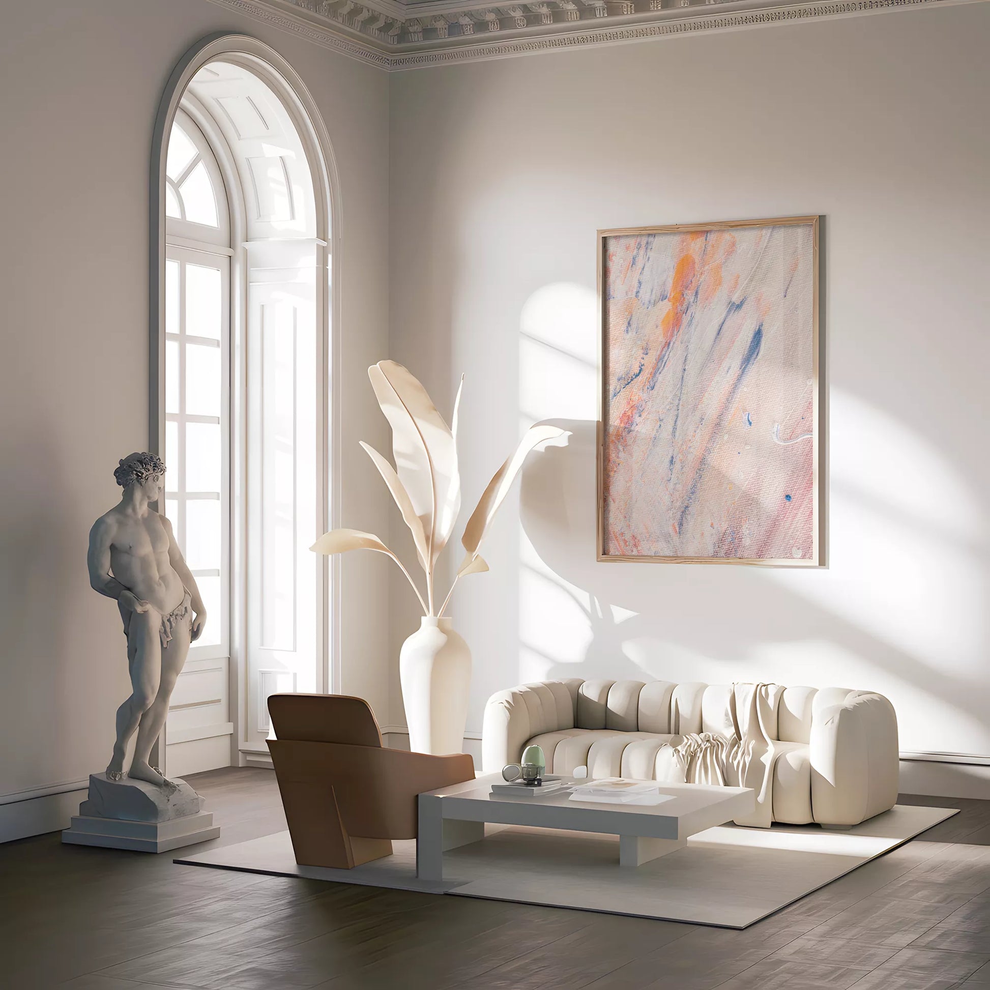 抽象画ピンクとブルーの現代アートポスター