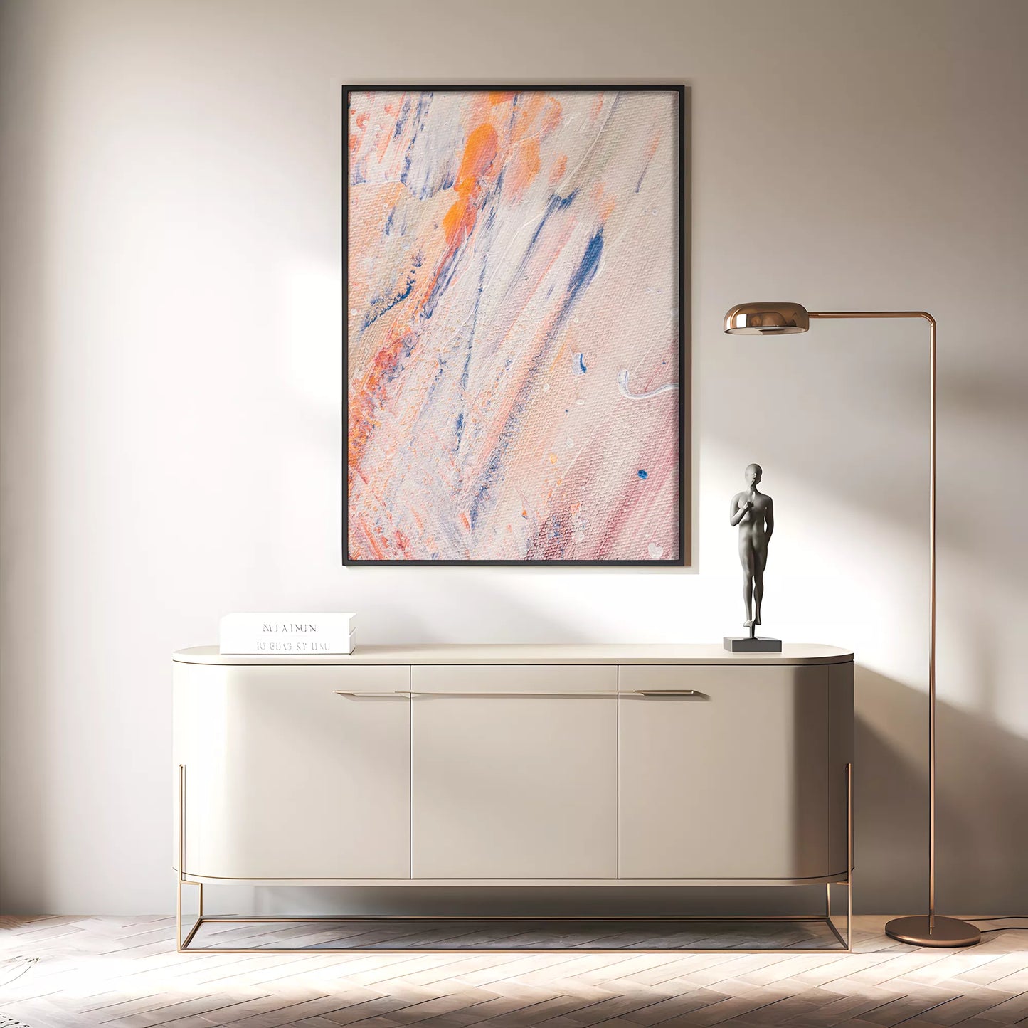 抽象画ピンクとブルーの現代アートポスター