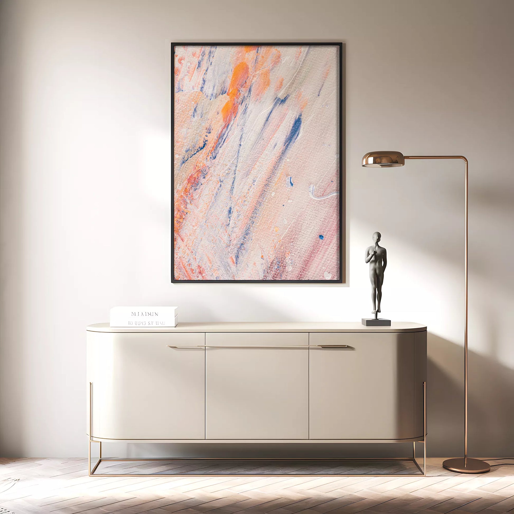 抽象画ピンクとブルーの現代アートポスター