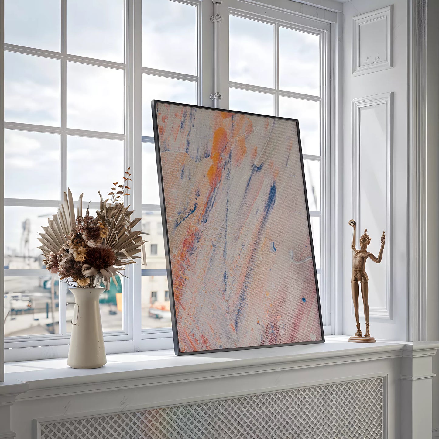 抽象画ピンクとブルーの現代アートポスター