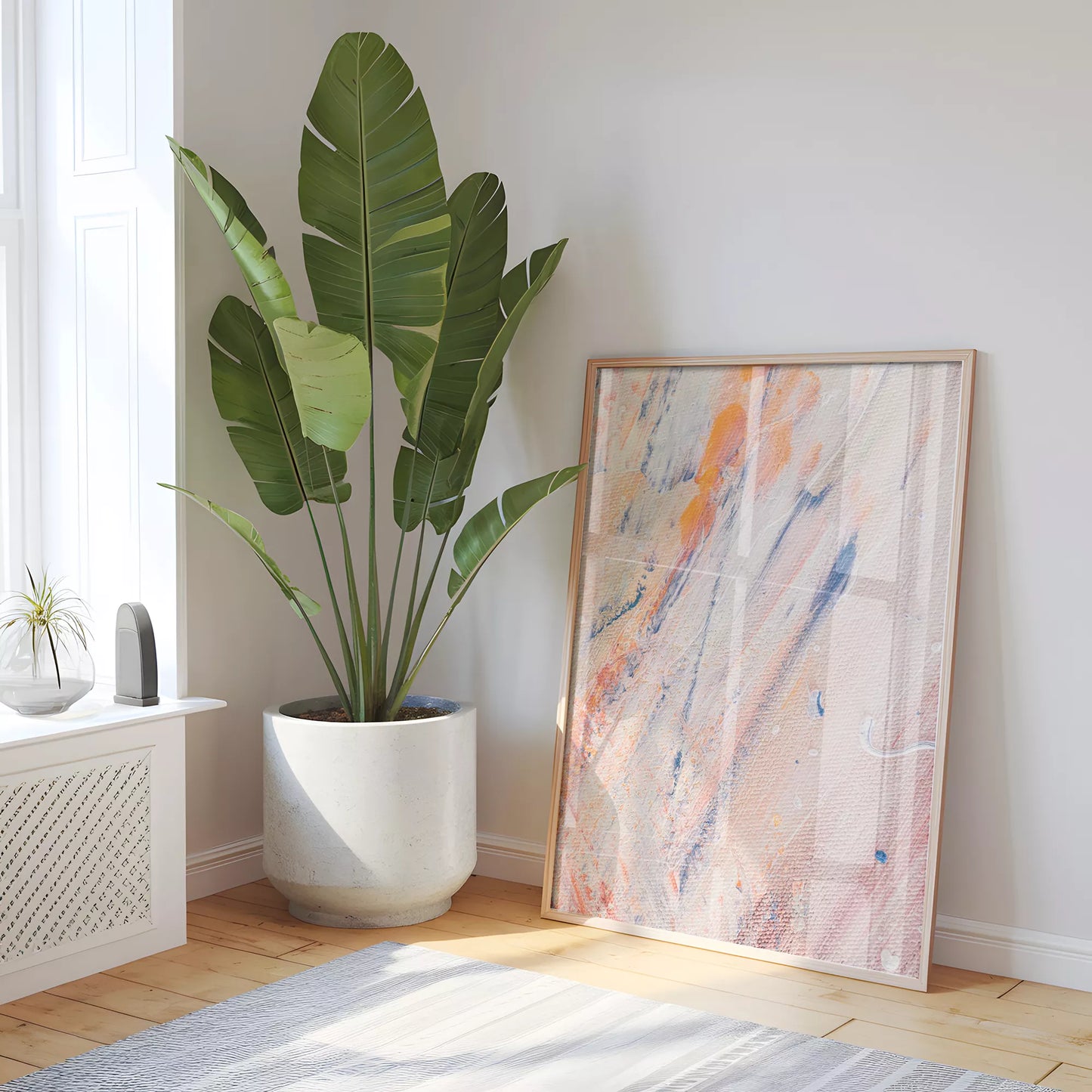 抽象画ピンクとブルーの現代アートポスター