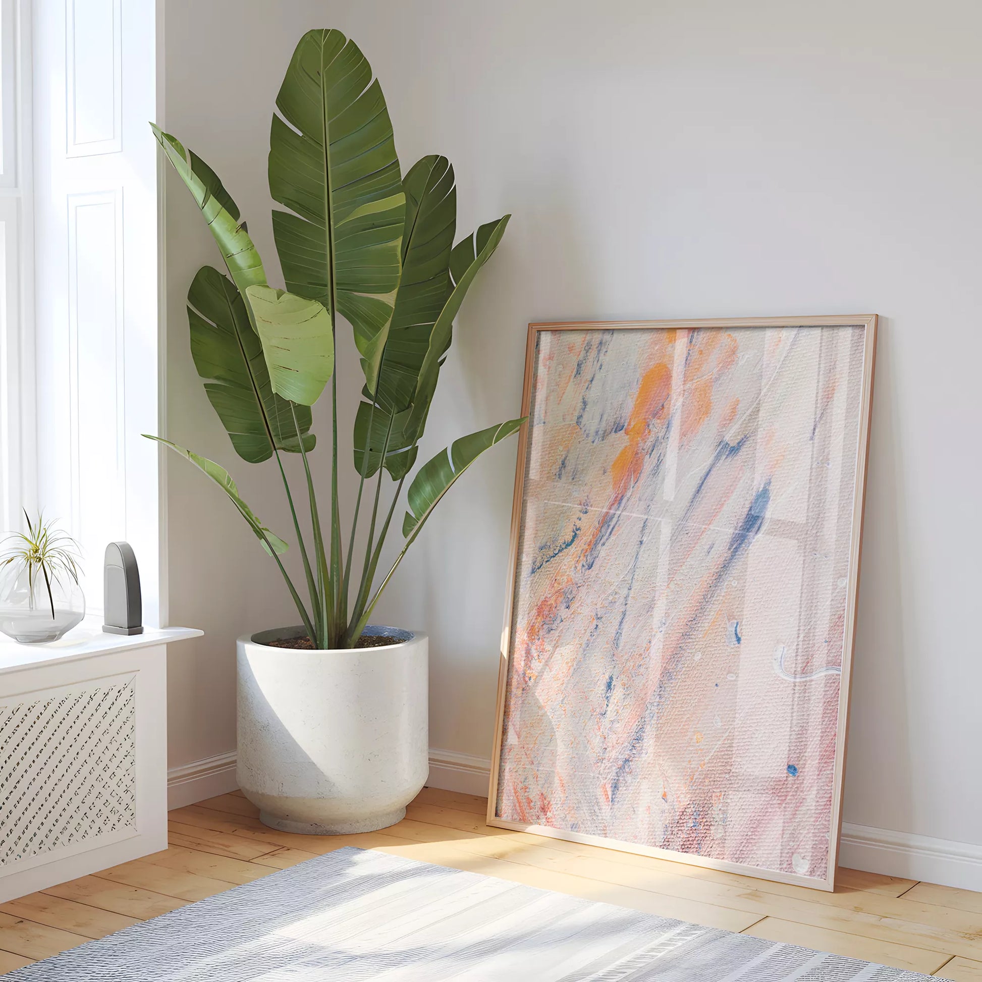 抽象画ピンクとブルーの現代アートポスター