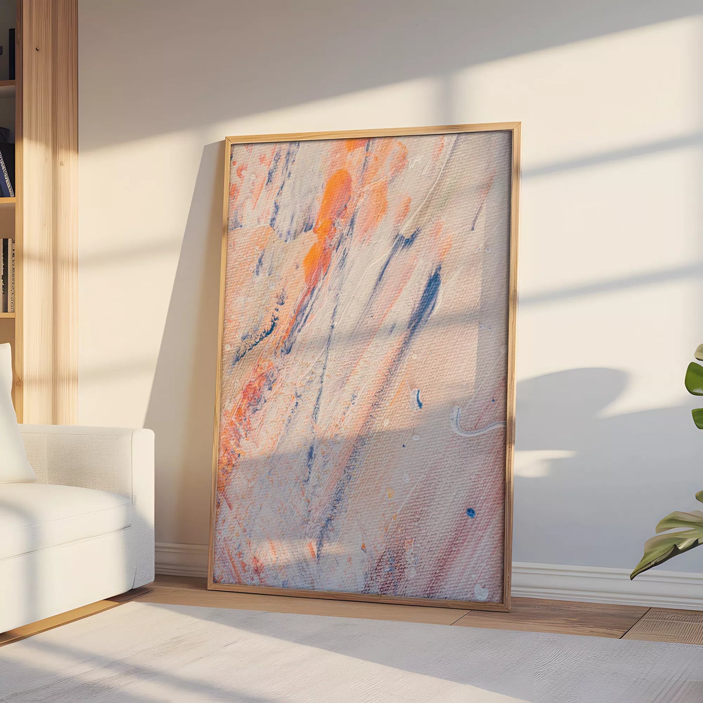 抽象画ピンクとブルーの現代アートポスター