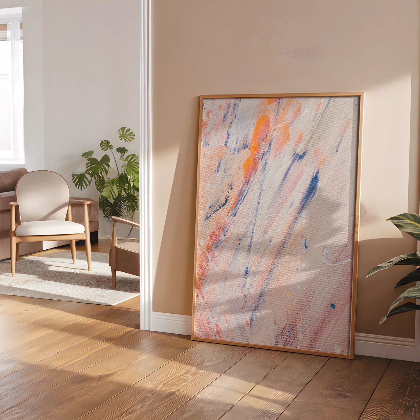 抽象画ピンクとブルーの現代アートポスター