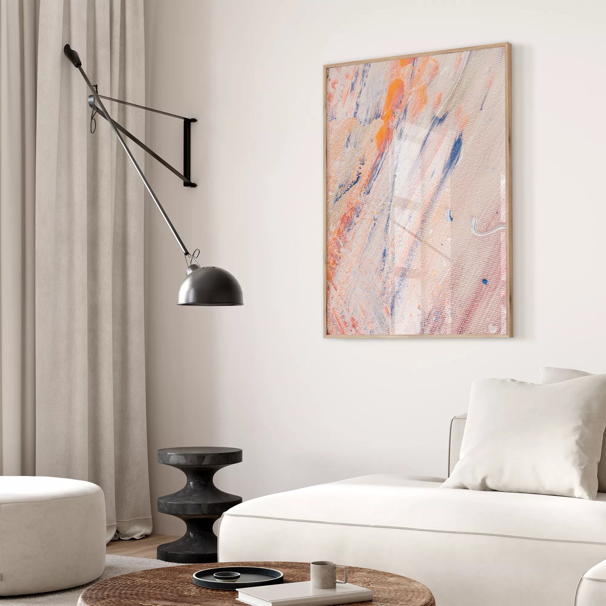 抽象画ピンクとブルーの現代アートポスター