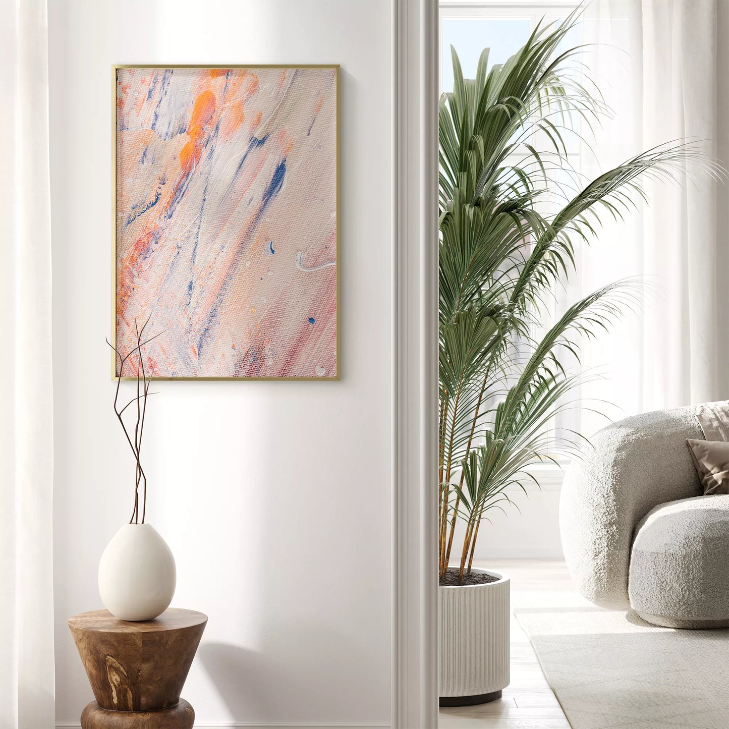 抽象画ピンクとブルーの現代アートポスター