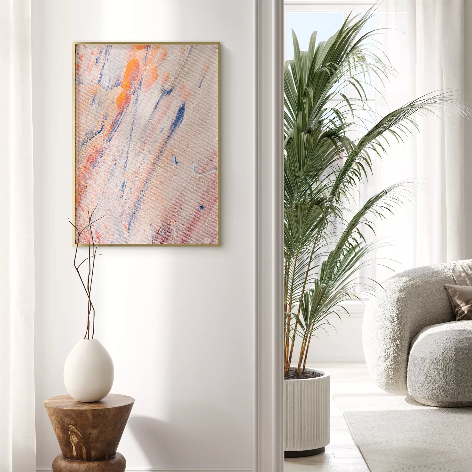 抽象画ピンクとブルーの現代アートポスター