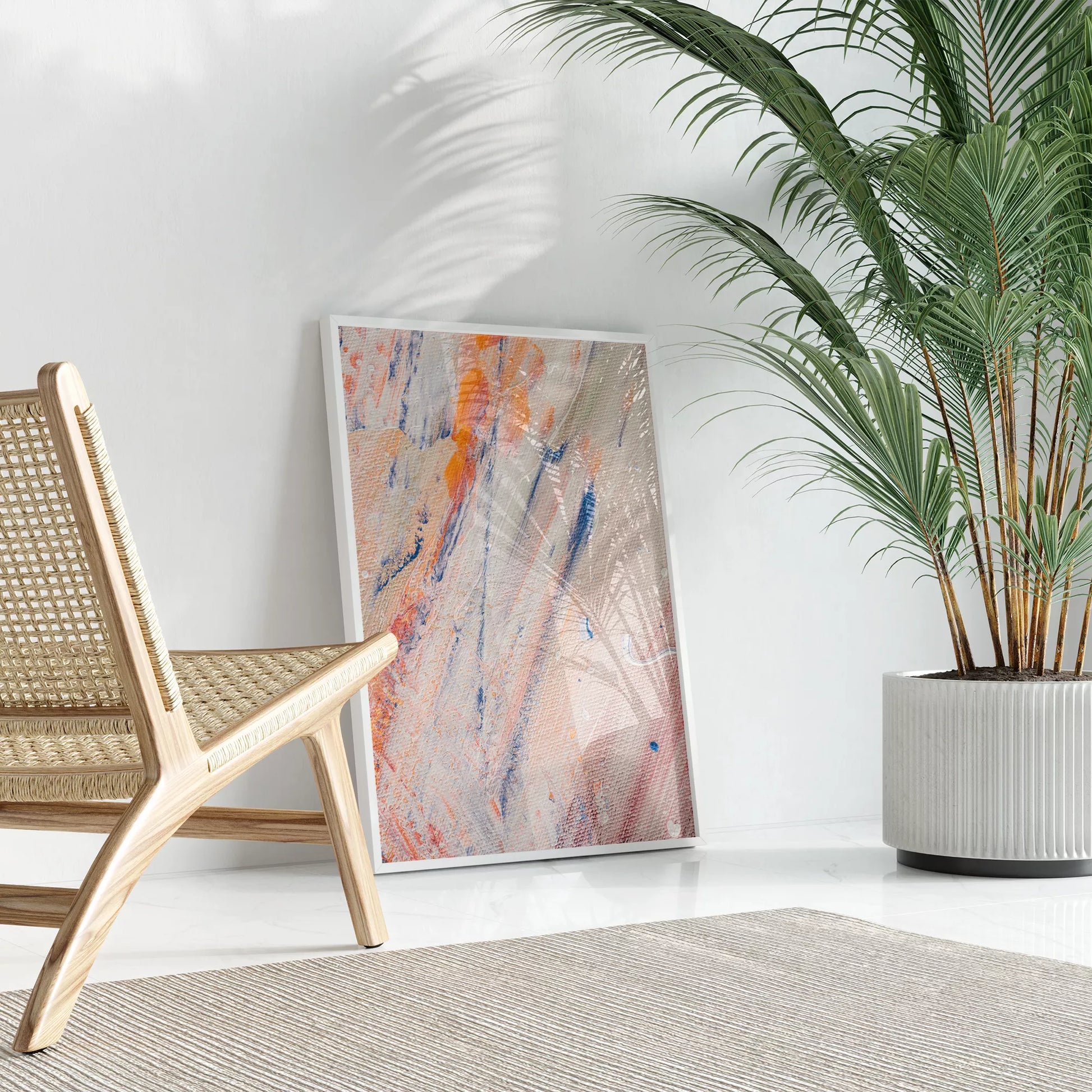 抽象画ピンクとブルーの現代アートポスター