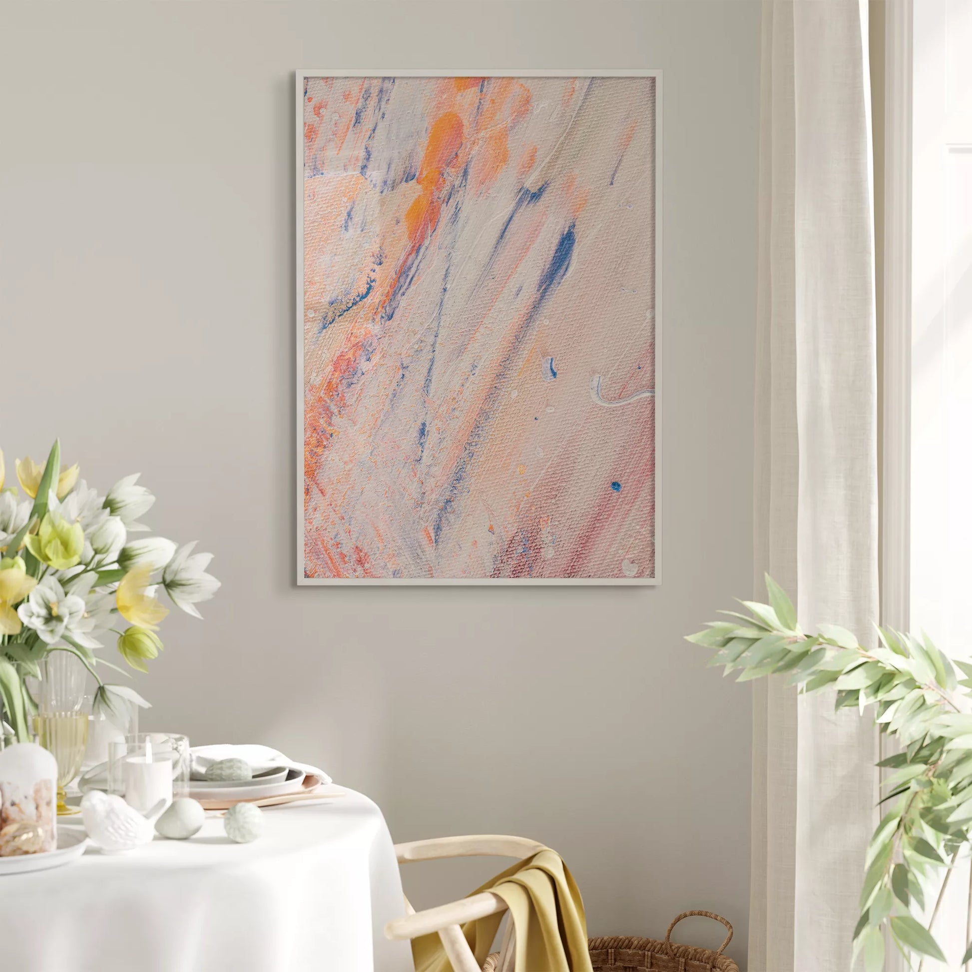 抽象画ピンクとブルーの現代アートポスター