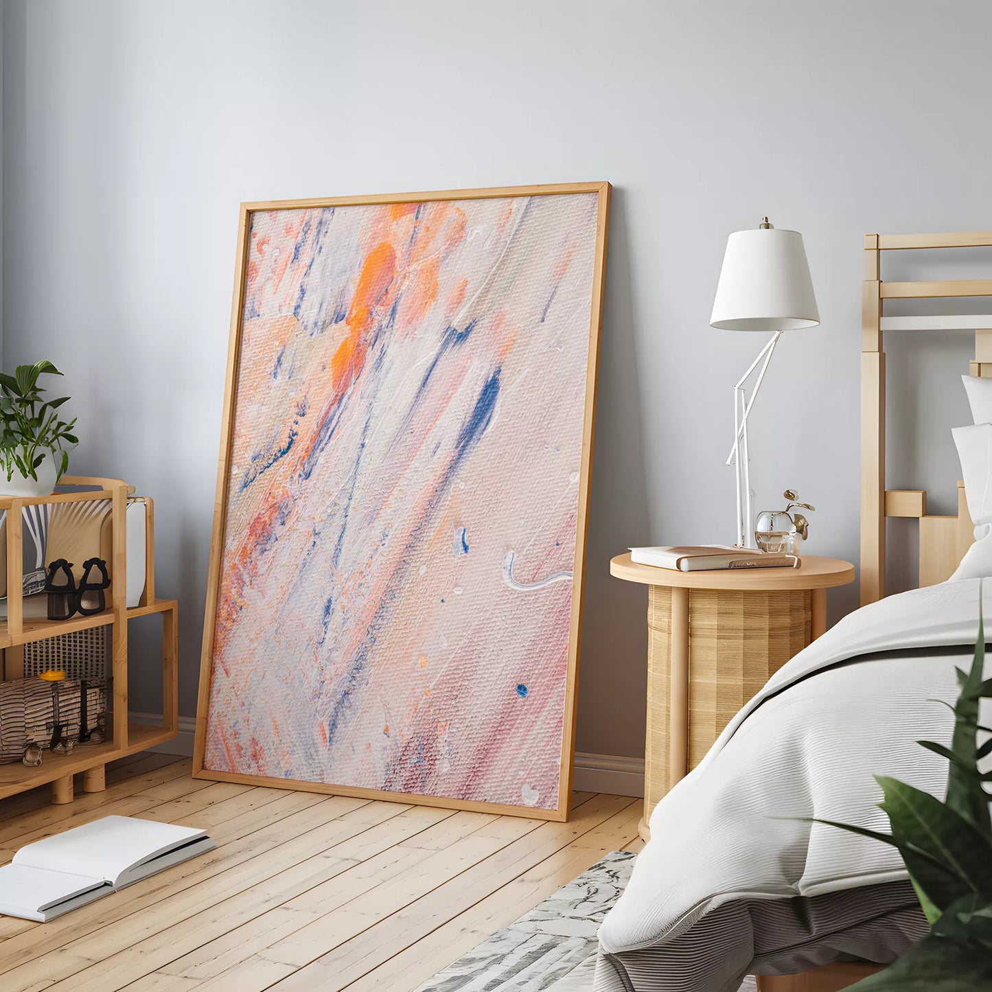 抽象画ピンクとブルーの現代アートポスター