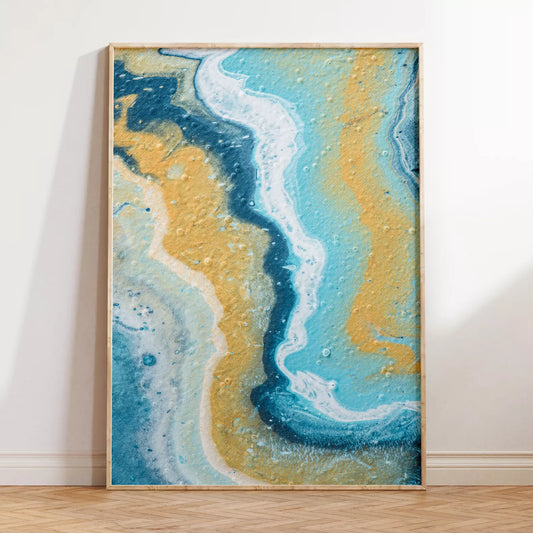 抽象画ブルーとゴールドのモダンアートポスター