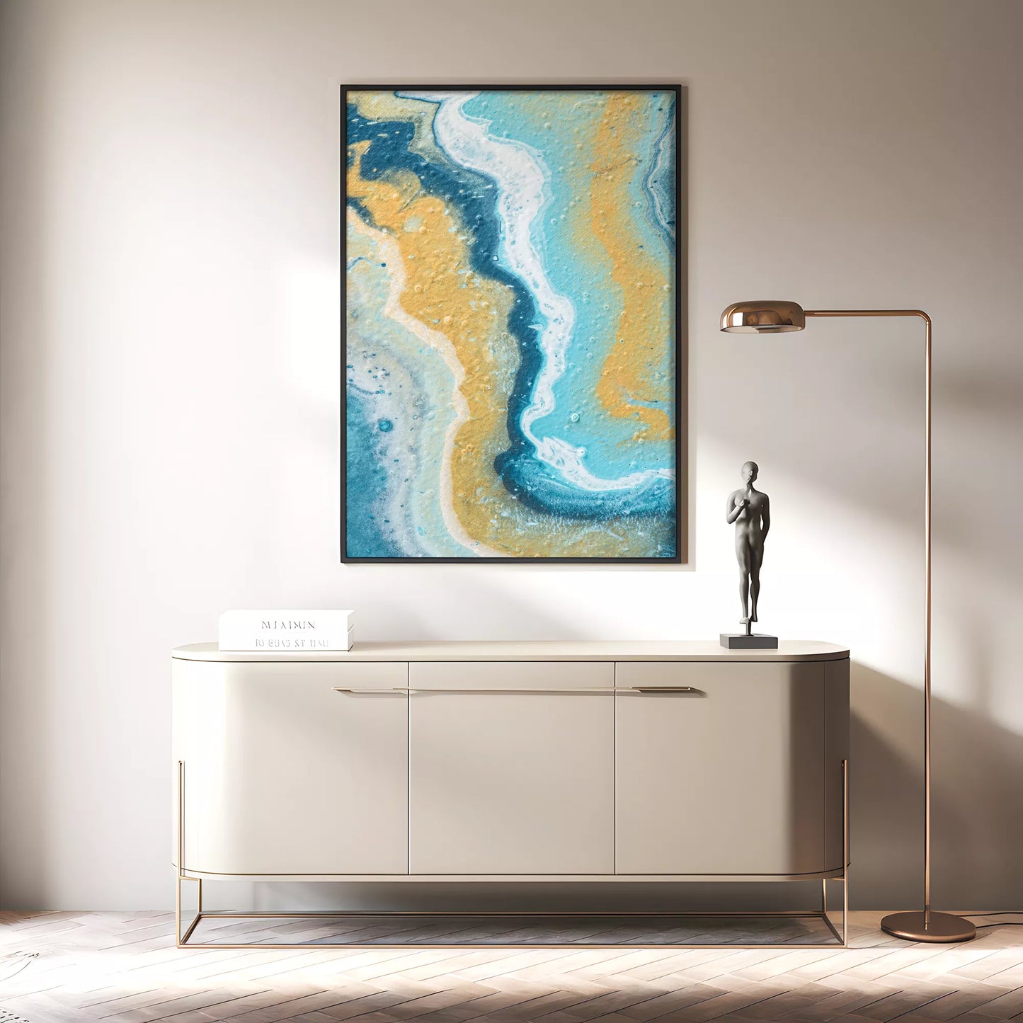抽象画ブルーとゴールドのモダンアートポスター