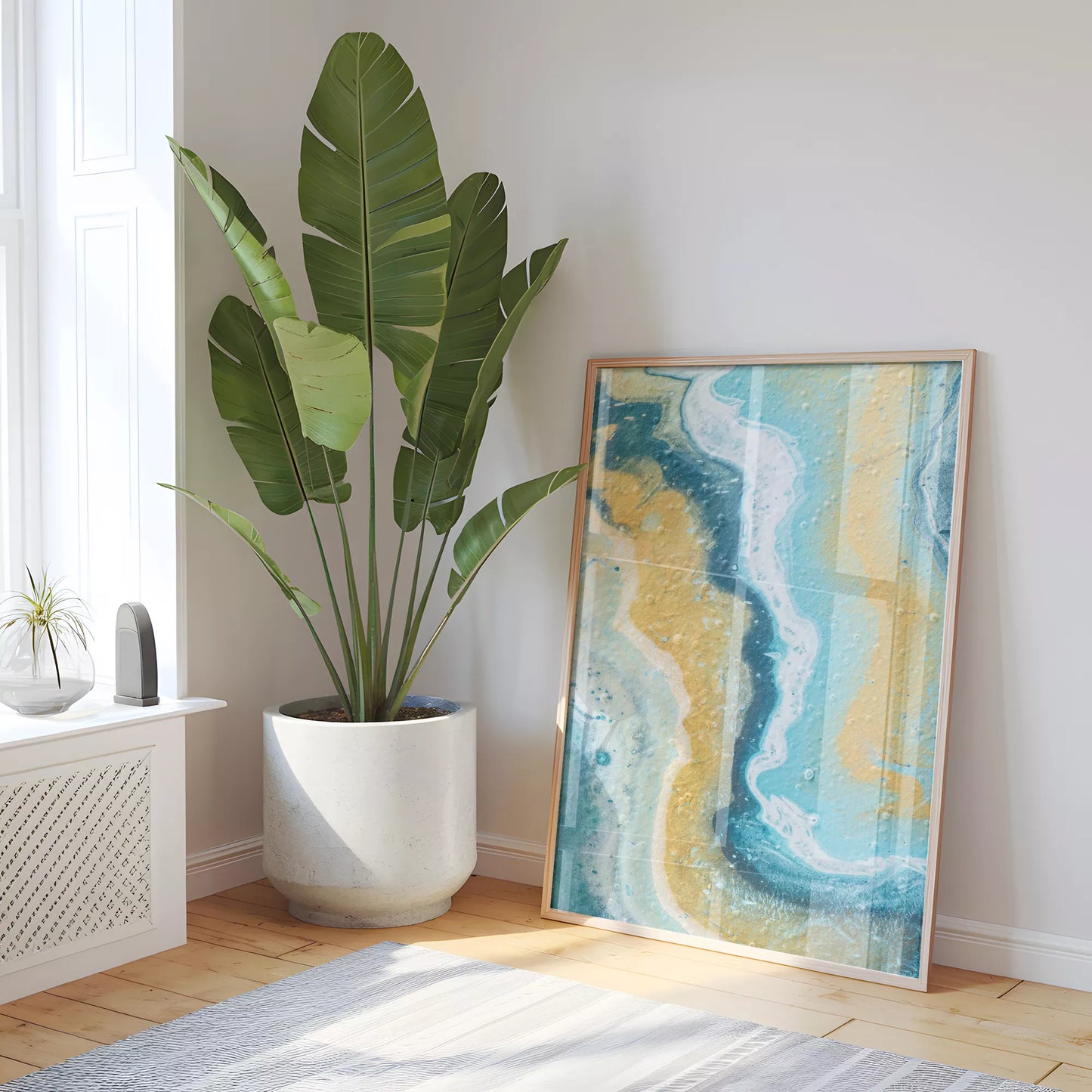 抽象画ブルーとゴールドのモダンアートポスター