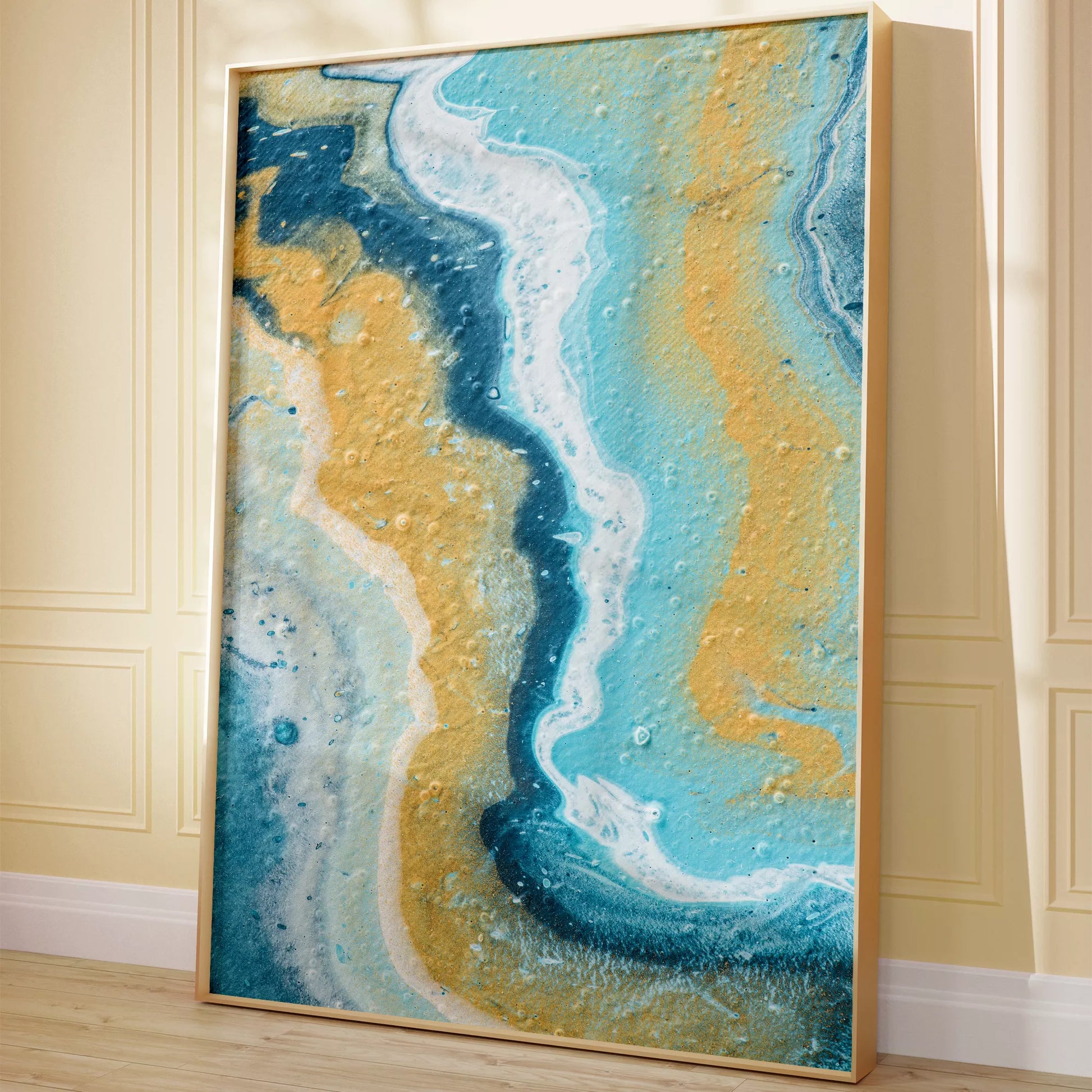 抽象画ブルーとゴールドのモダンアートポスター