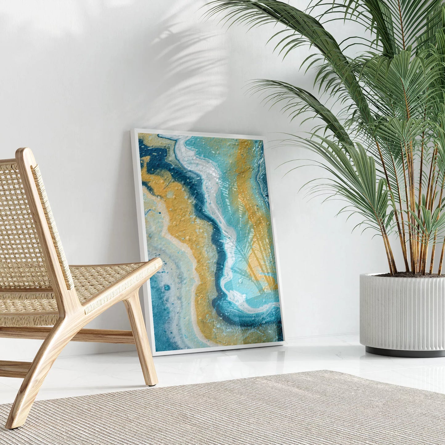 抽象画ブルーとゴールドのモダンアートポスター