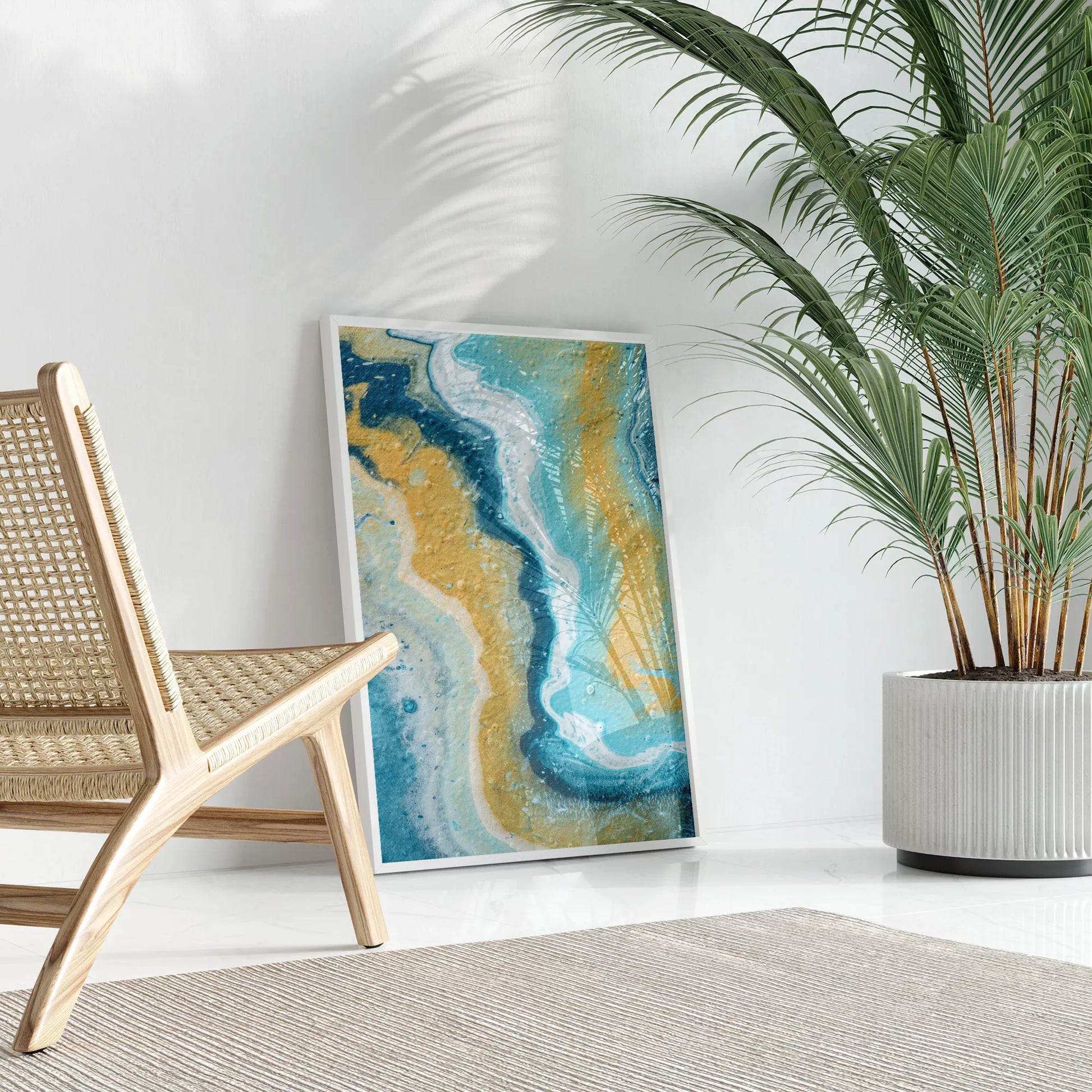 抽象画ブルーとゴールドのモダンアートポスター