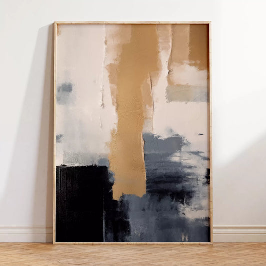 抽象画のモダンなデザイン、ベージュとネイビーの調和