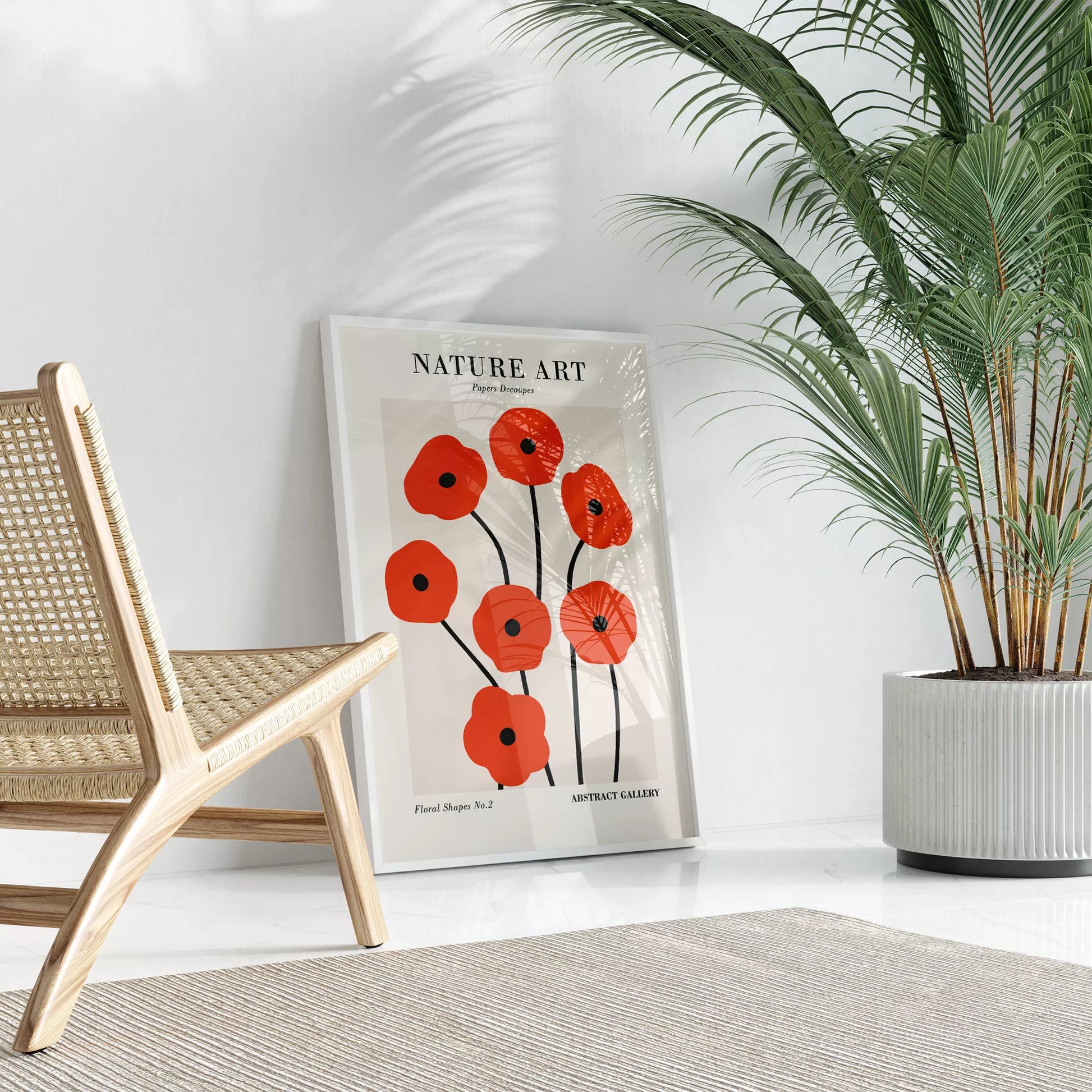 赤い抽象的なポピーの花のミニマリストアートポスター、モダンなデザインの壁掛けアート