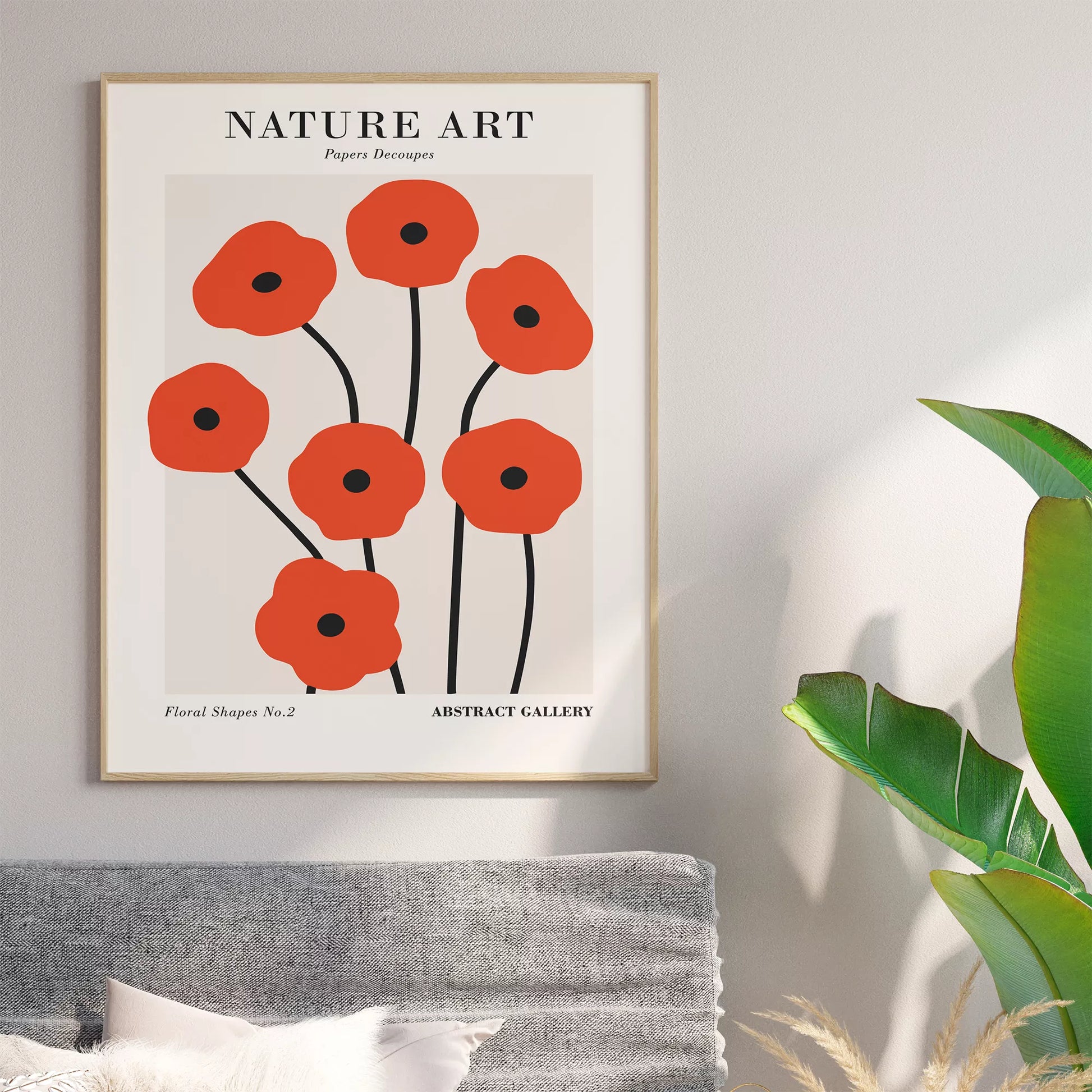 赤い抽象的なポピーの花のミニマリストアートポスター、モダンなデザインの壁掛けアート