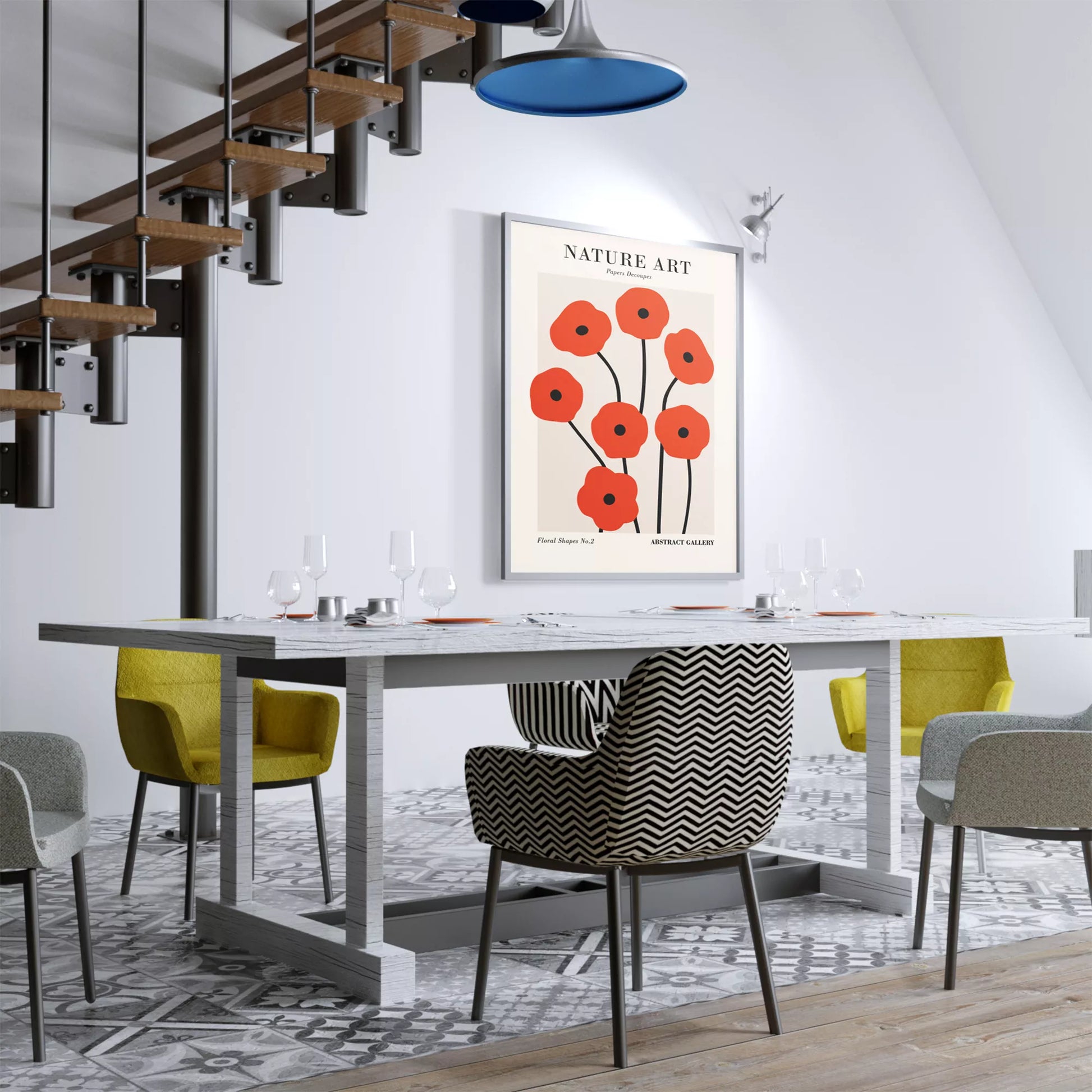 赤い抽象的なポピーの花のミニマリストアートポスター、モダンなデザインの壁掛けアート