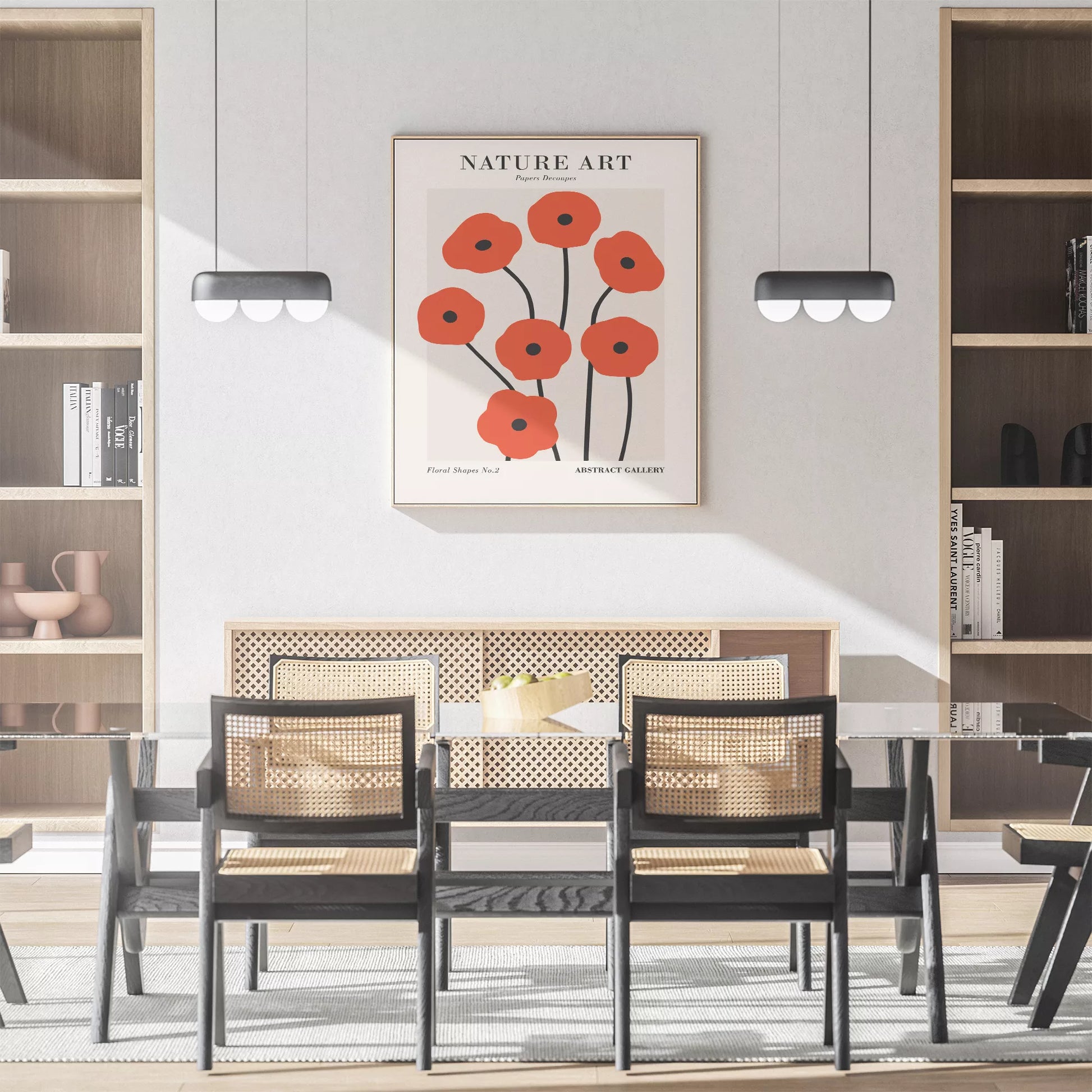 赤い抽象的なポピーの花のミニマリストアートポスター、モダンなデザインの壁掛けアート