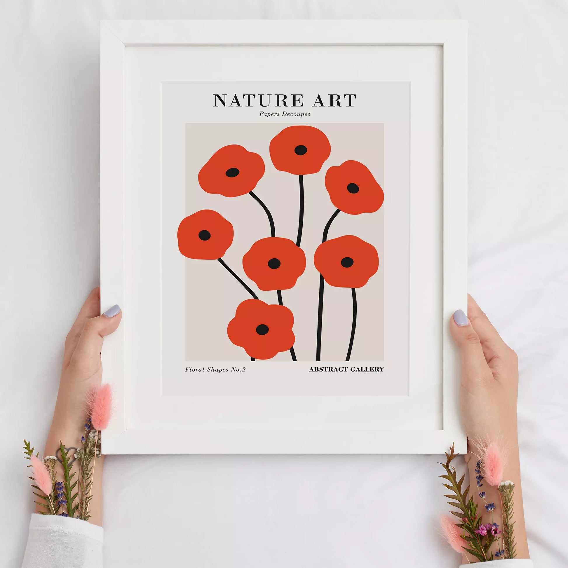 赤い抽象的なポピーの花のミニマリストアートポスター、モダンなデザインの壁掛けアート