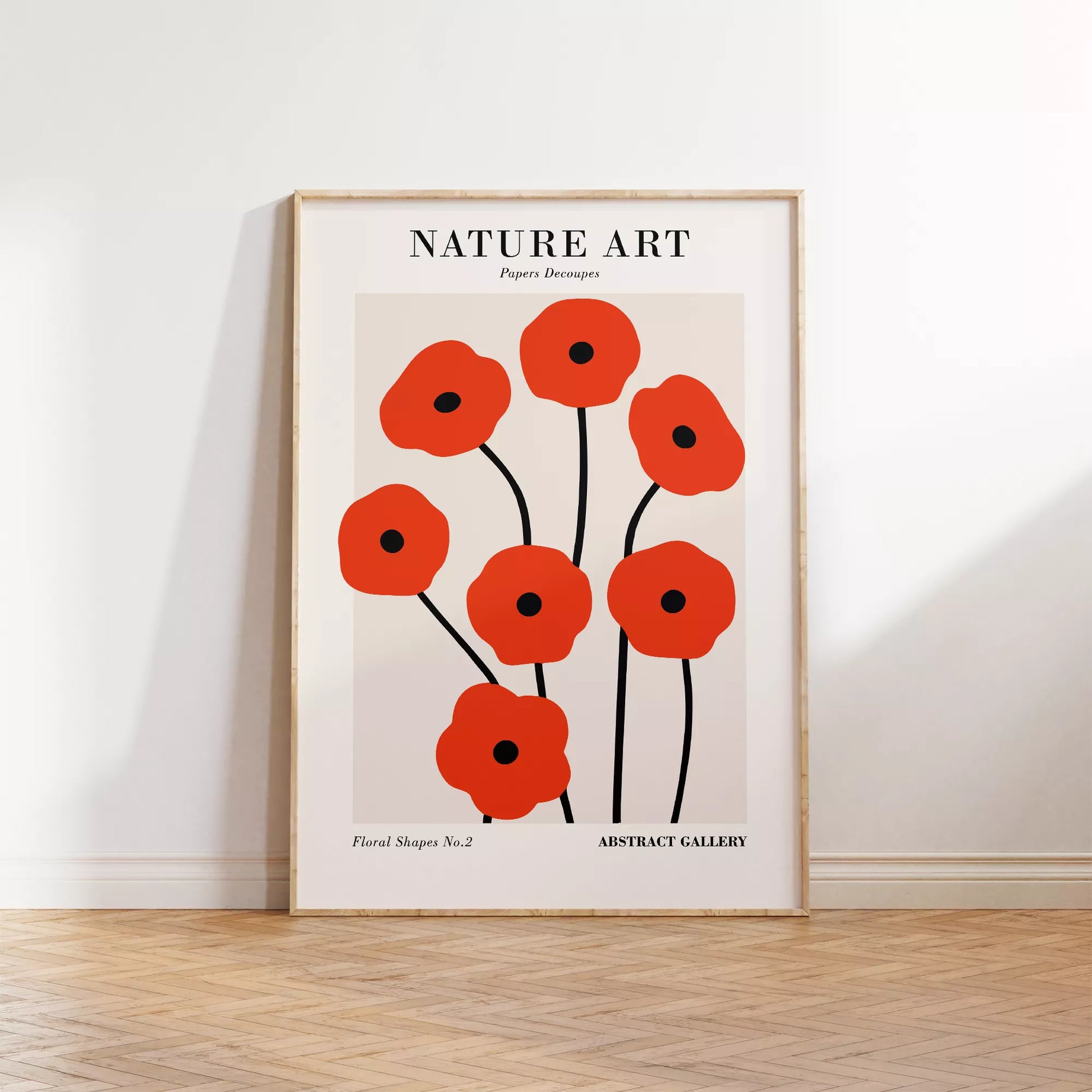 赤い抽象的なポピーの花のミニマリストアートポスター、モダンなデザインの壁掛けアート