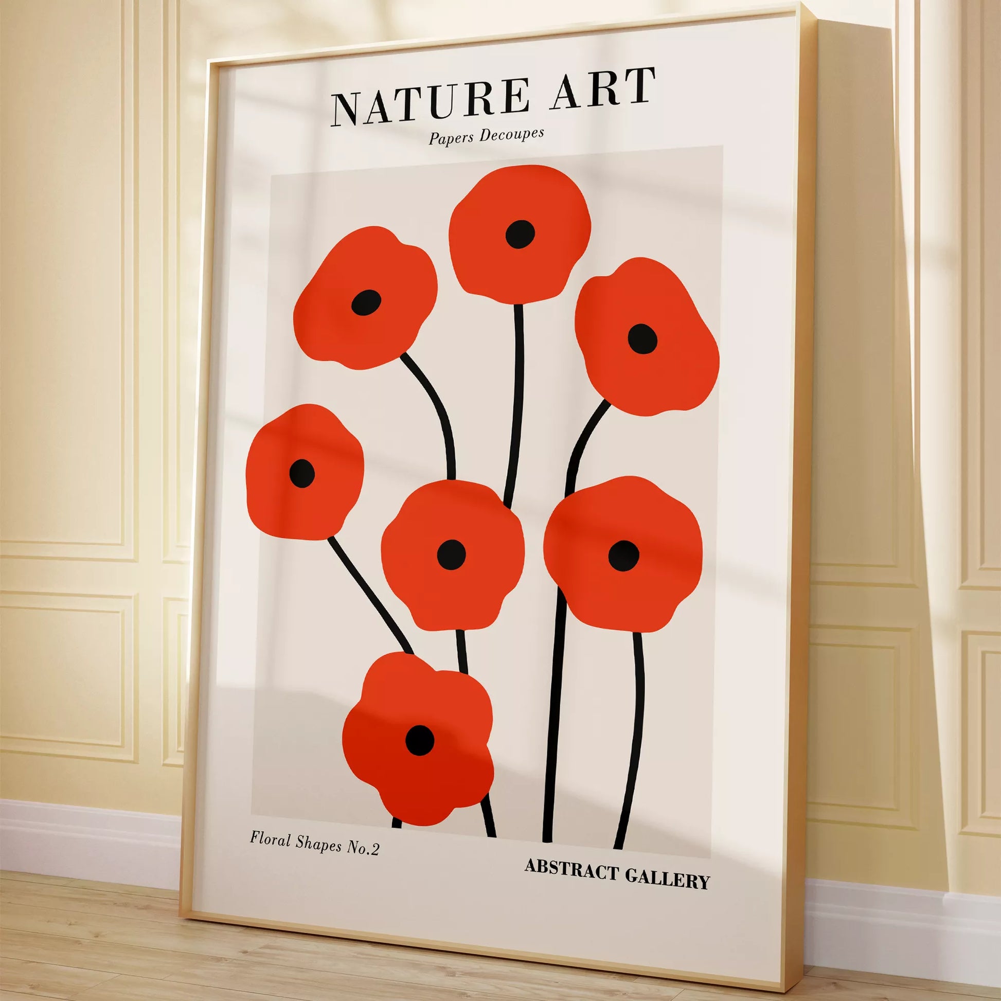 赤い抽象的なポピーの花のミニマリストアートポスター、モダンなデザインの壁掛けアート