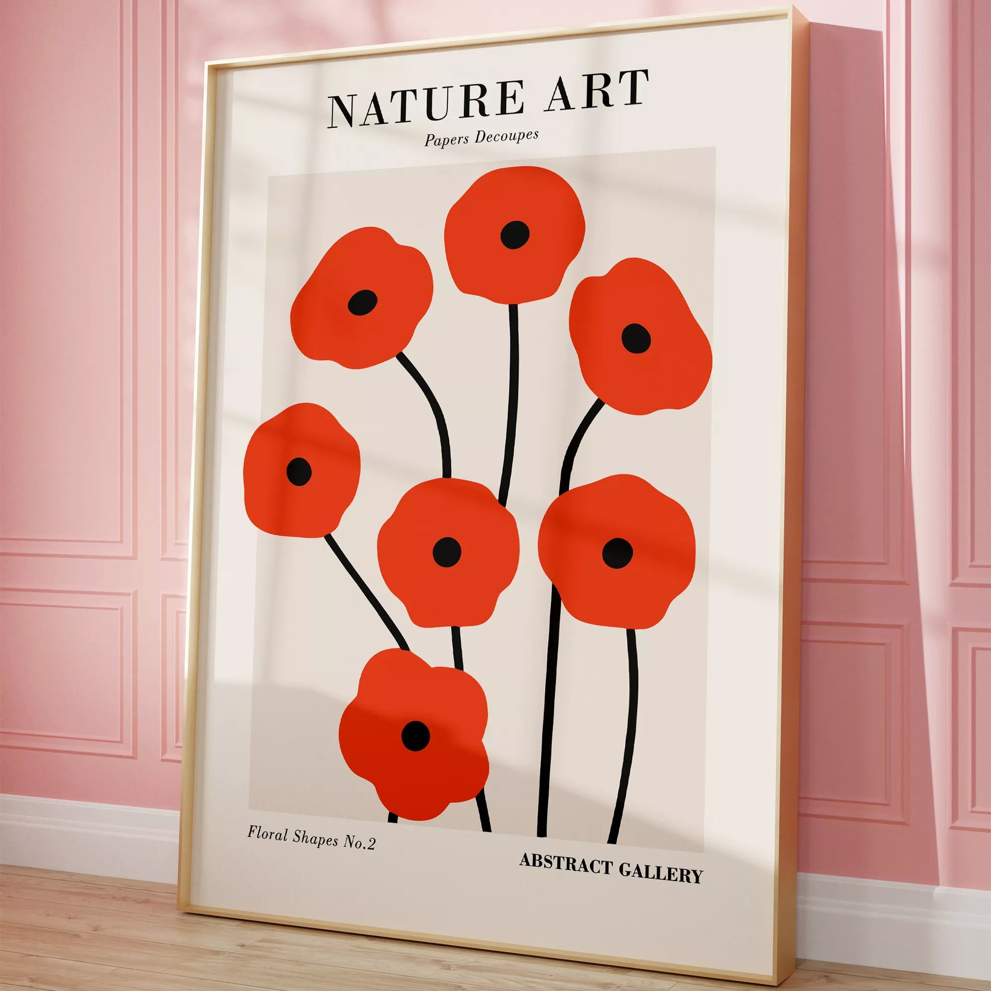 赤い抽象的なポピーの花のミニマリストアートポスター、モダンなデザインの壁掛けアート