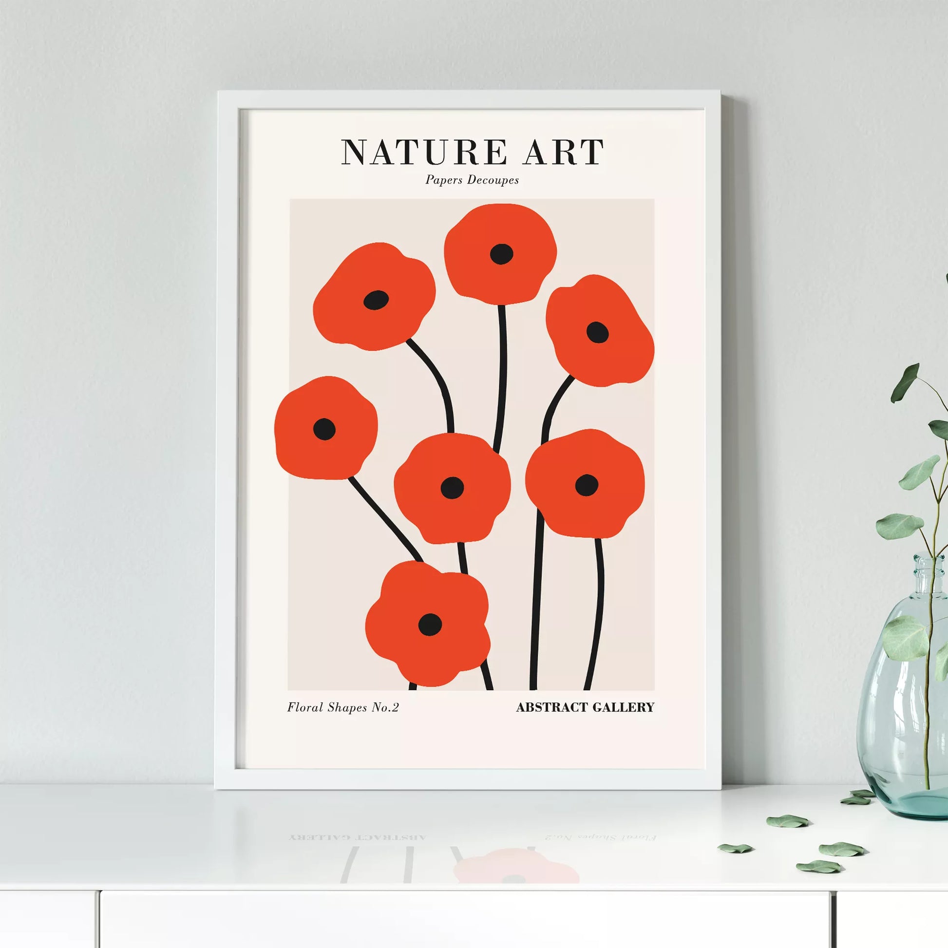 赤い抽象的なポピーの花のミニマリストアートポスター、モダンなデザインの壁掛けアート