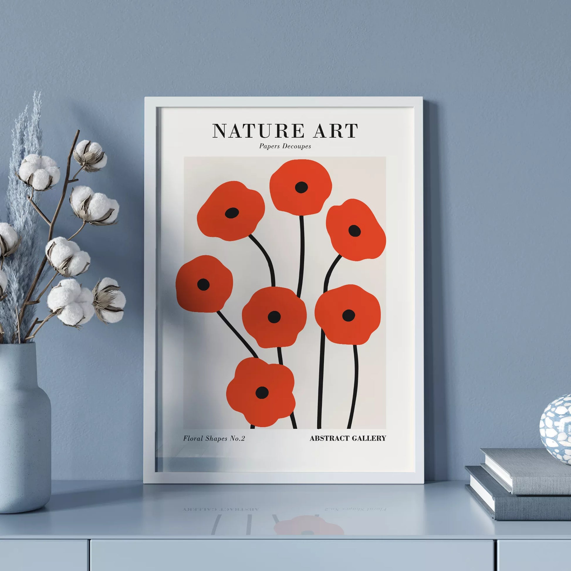 赤い抽象的なポピーの花のミニマリストアートポスター、モダンなデザインの壁掛けアート