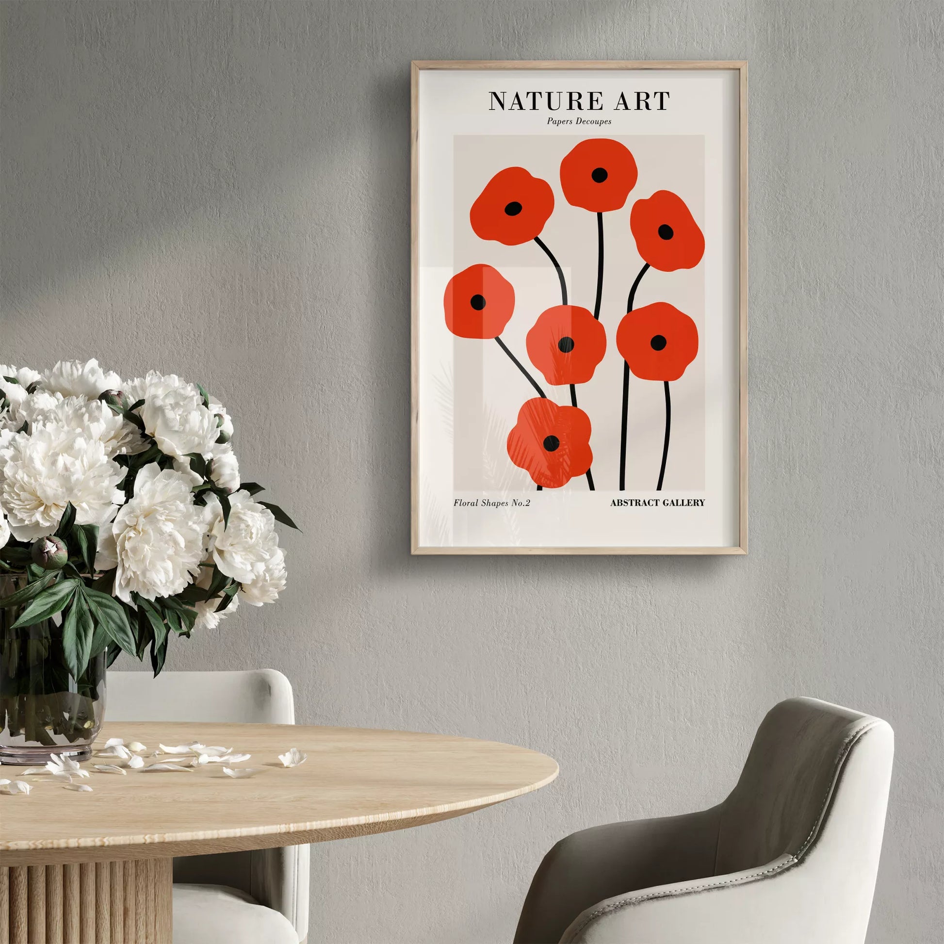 赤い抽象的なポピーの花のミニマリストアートポスター、モダンなデザインの壁掛けアート