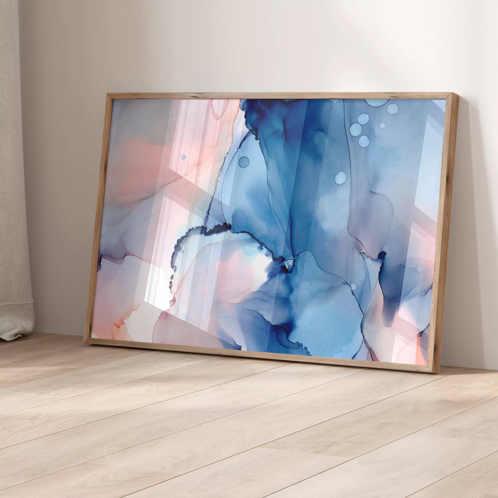 青とピンクの水彩画風マーブルアート、抽象的な現代アート