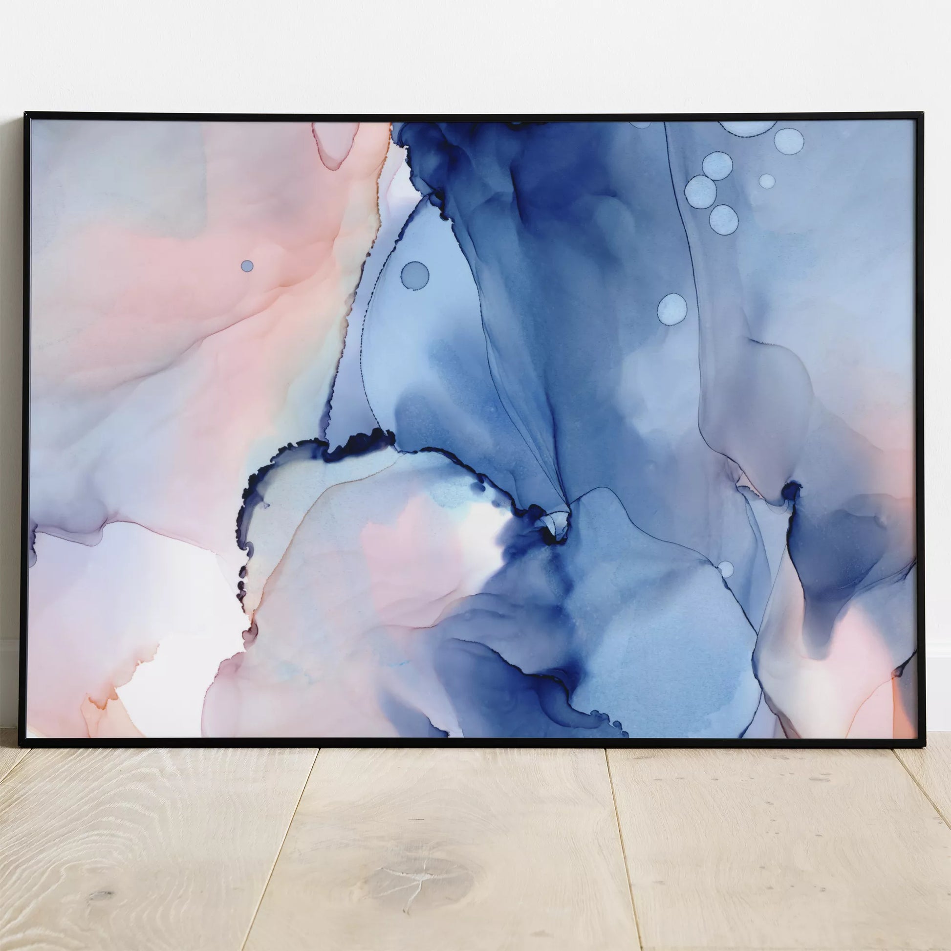 青とピンクの水彩画風マーブルアート、抽象的な現代アート