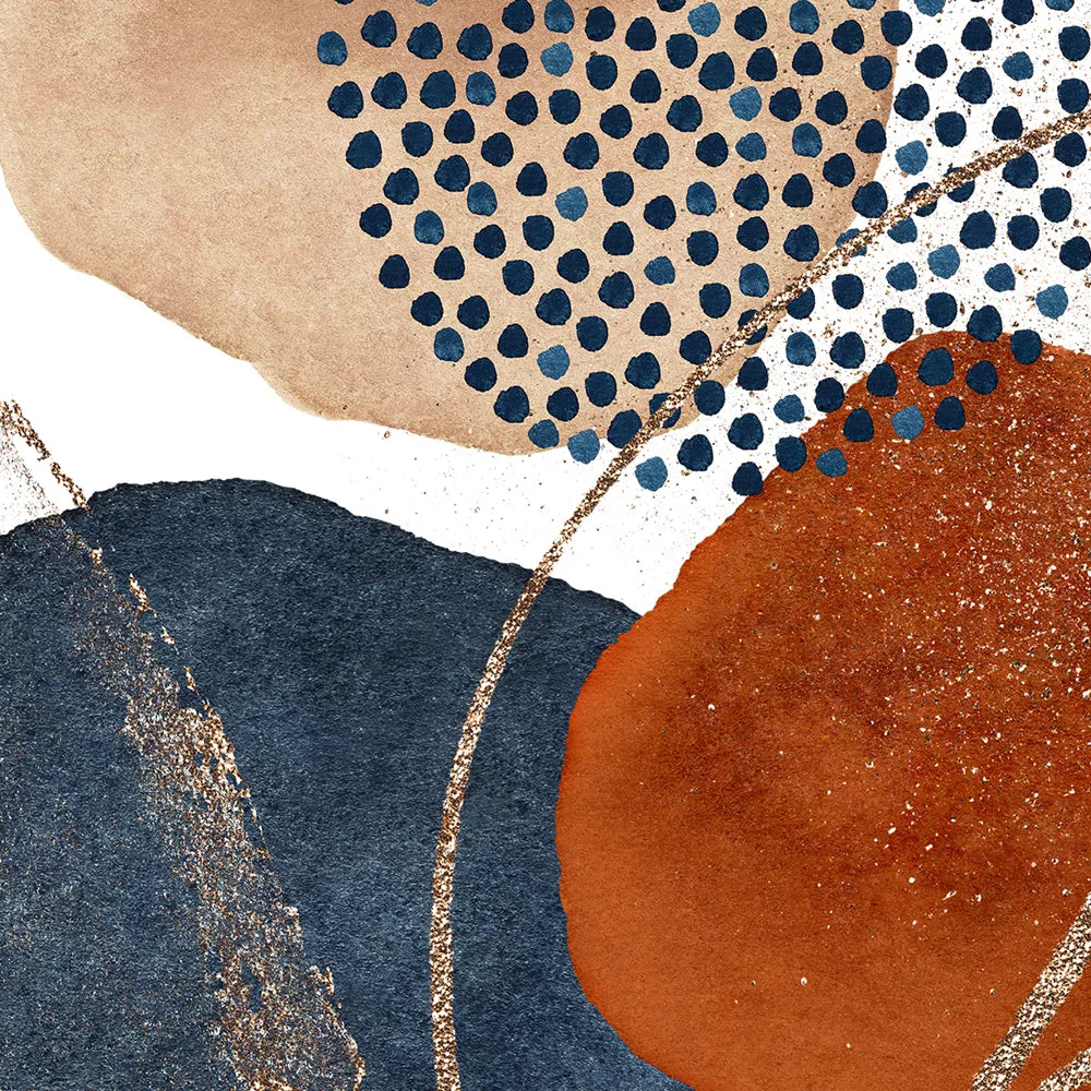 和モダン水彩画抽象サークルアート、ネイビーとテラコッタの3点セット