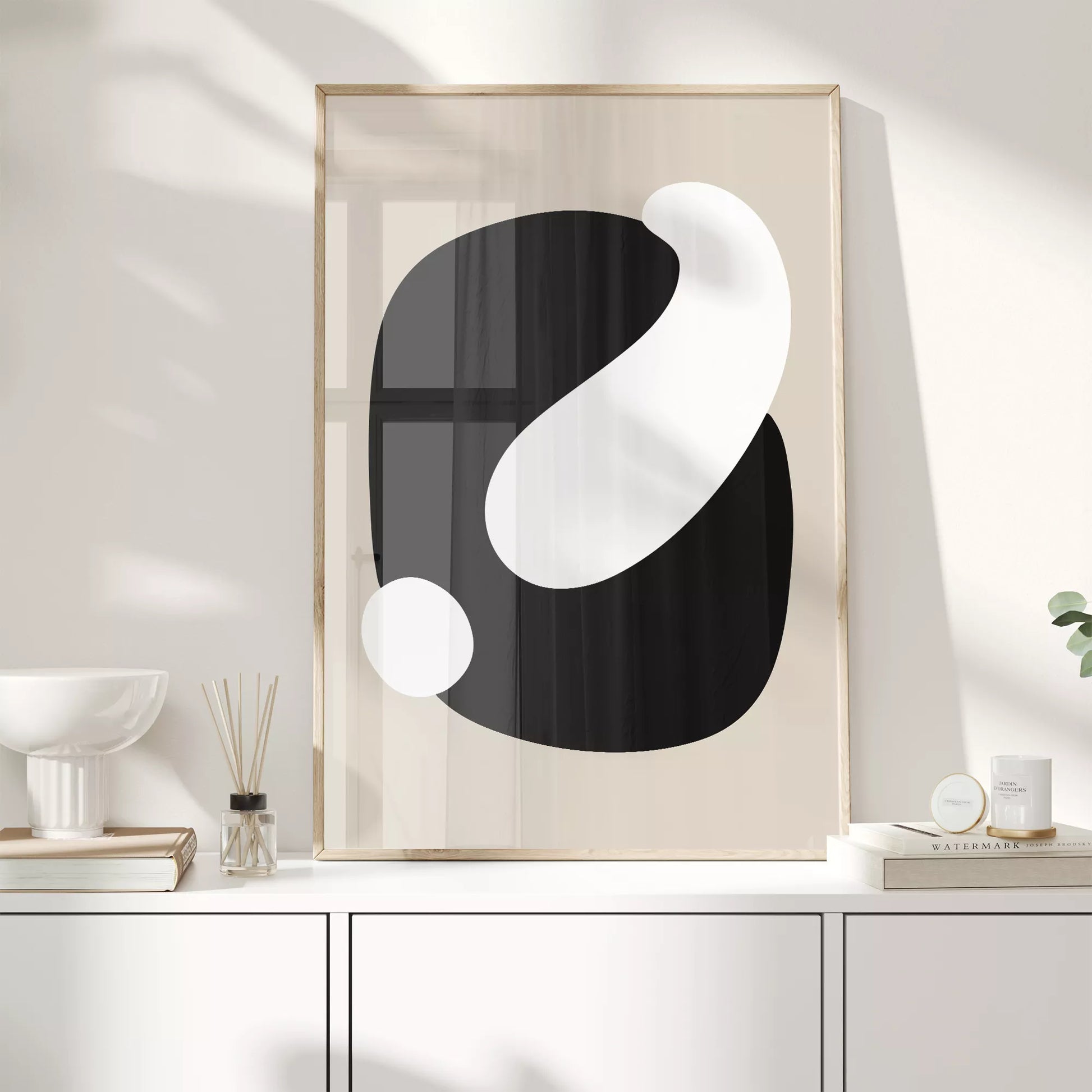 抽象的な黒と白のミニマリストアートポスター、モダンなインテリアに最適